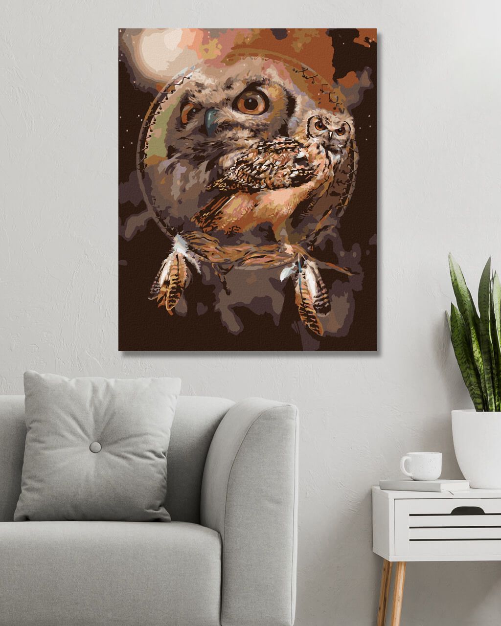 zuty Malování podle čísel - SOVA A LAPAČ SNŮ (CAROL CAVALARIS) - Rozměr: 40x50 cm, Rámování: Varianta: vypnuté plátno na rám - obrázek 5