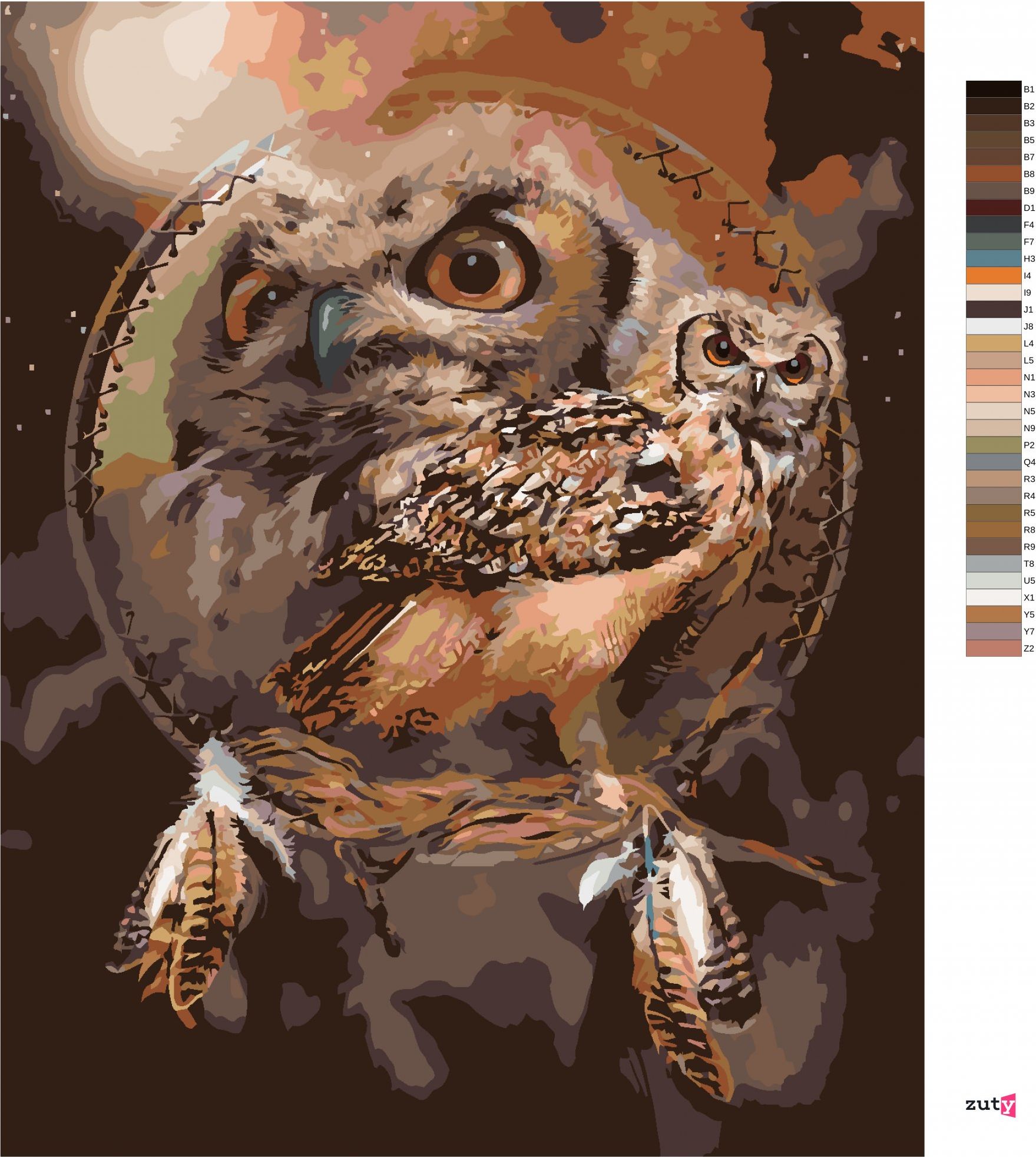 zuty Malování podle čísel - SOVA A LAPAČ SNŮ (CAROL CAVALARIS) - Rozměr: 40x50 cm, Rámování: Varianta: vypnuté plátno na rám - obrázek 7