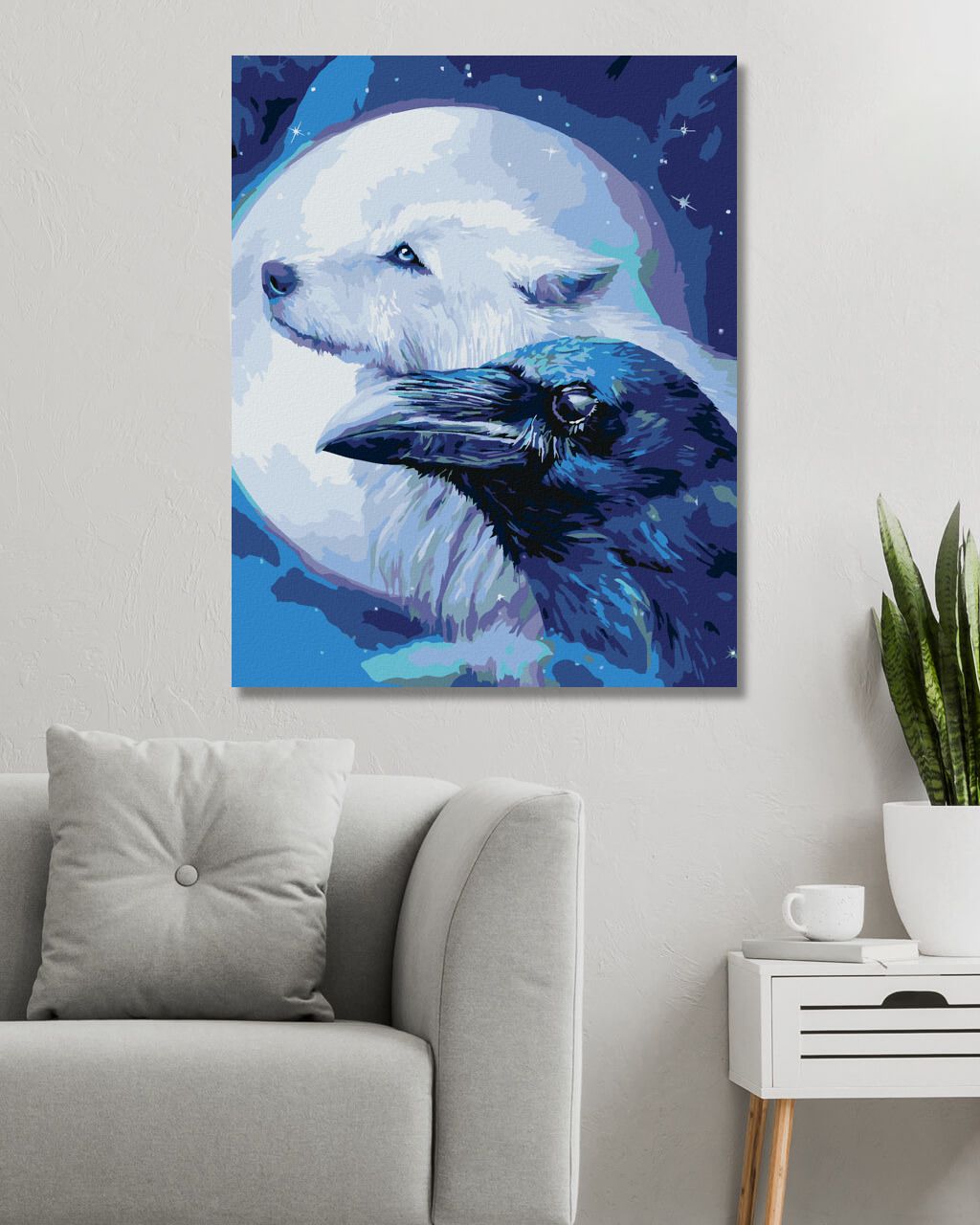 zuty Malování podle čísel - VLK, HAVRAN A ÚPLNĚK (CAROL CAVALARIS) - Rozměr: 40x50 cm, Rámování: Varianta: vypnuté plátno na rám - obrázek 2