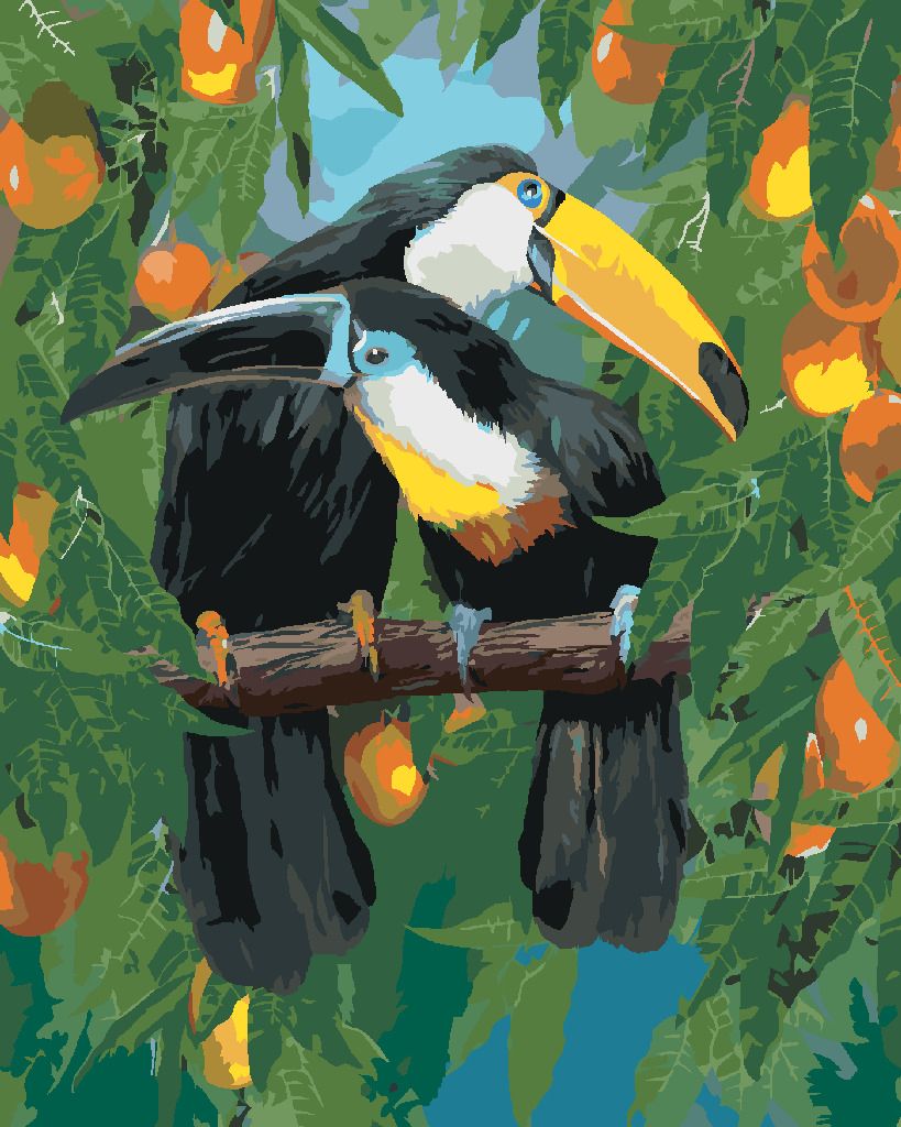 zuty Malování podle čísel - TUKAN NA VĚTVI A PLODY (CAROL CAVALARIS) - Rozměr: 40x50 cm, Rámování: Varianta: vypnuté plátno na rám - obrázek 3