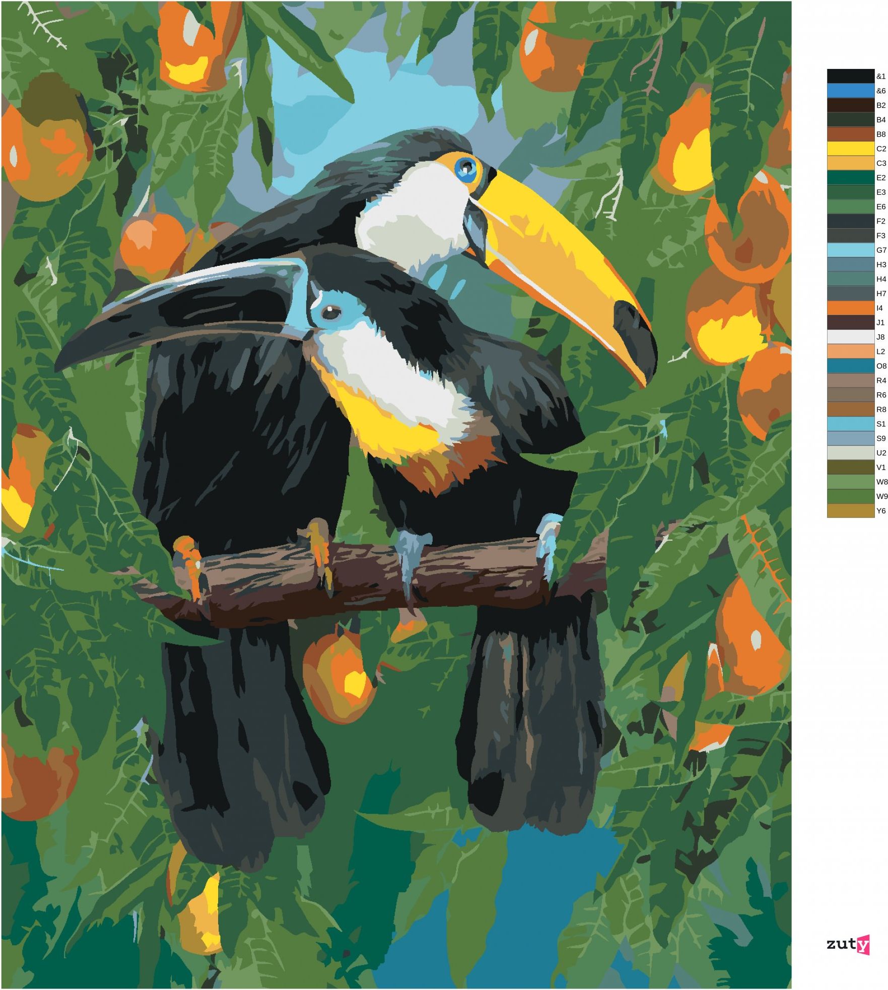 zuty Malování podle čísel - TUKAN NA VĚTVI A PLODY (CAROL CAVALARIS) - Rozměr: 40x50 cm, Rámování: Varianta: vypnuté plátno na rám - obrázek 5
