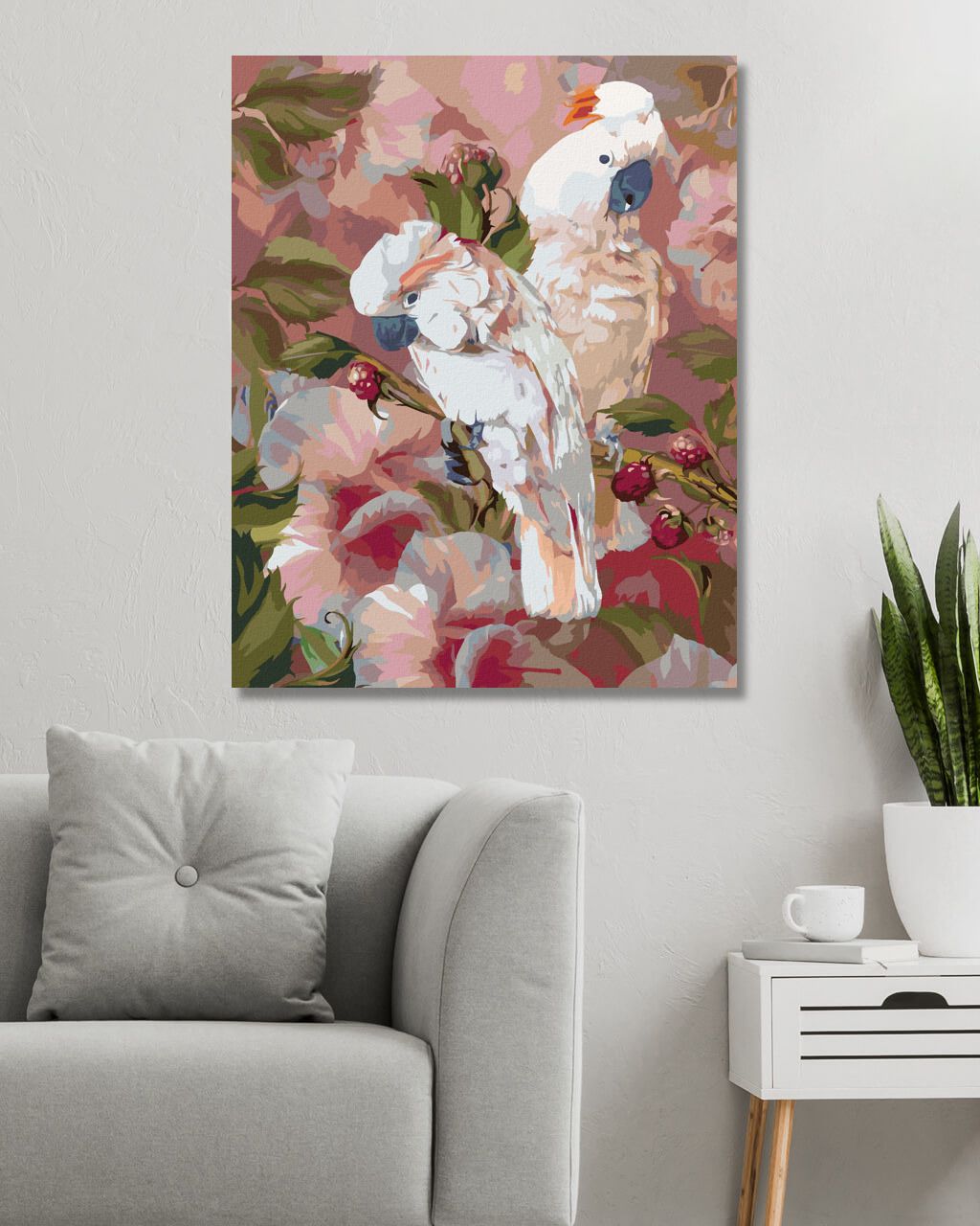 zuty Malování podle čísel - KAKADŮ A RŮŽOVÉ KVĚTY (CAROL CAVALARIS) - Rozměr: 40x50 cm, Rámování: Varianta: bez rámu a bez vypnutí plátna - obrázek 2