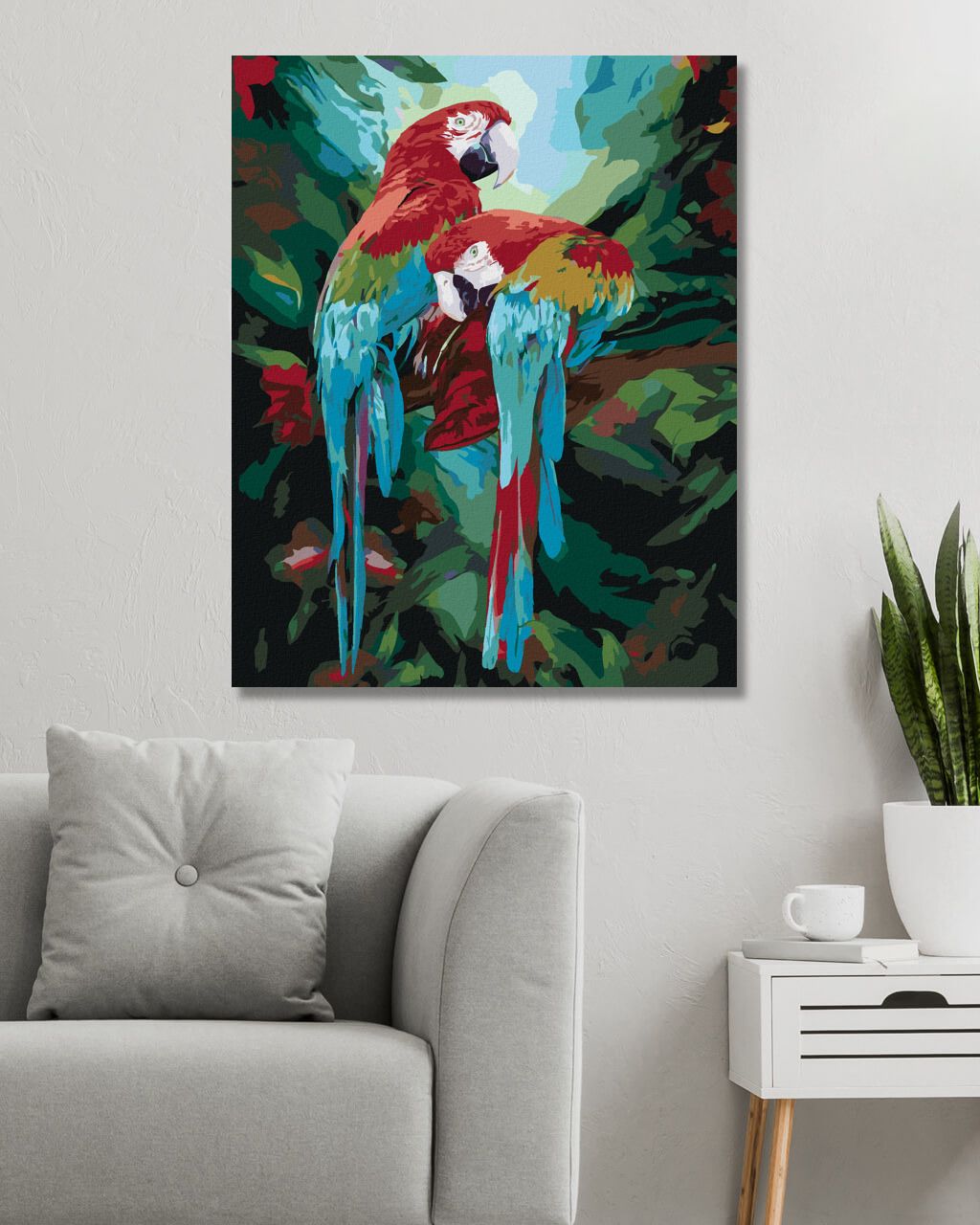 zuty Malování podle čísel - PAPOUŠEK ARA ZELENOKŘÍDLÝ V PRALESE (CAROL CAVALARIS) - Rozměr: 40x50 cm, Rámování: Varianta: vypnuté plátno na rám - obrázek 3