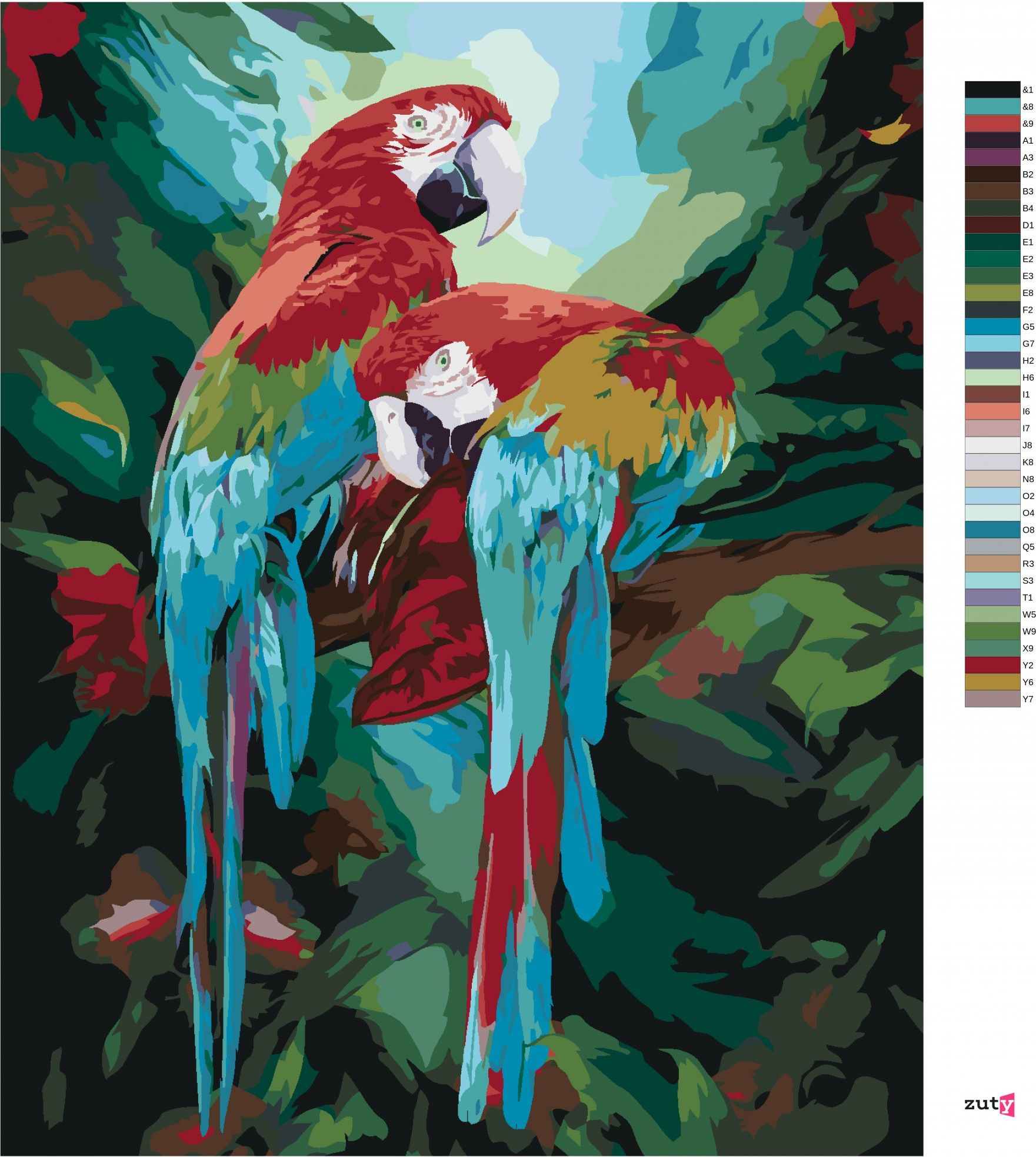 zuty Malování podle čísel - PAPOUŠEK ARA ZELENOKŘÍDLÝ V PRALESE (CAROL CAVALARIS) - Rozměr: 40x50 cm, Rámování: Varianta: vypnuté plátno na rám - obrázek 7