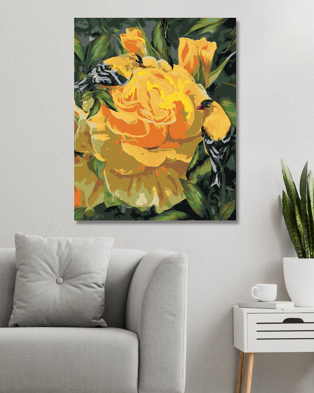 zuty Malování podle čísel - ZLATÉ PĚNKAVY NA RŮŽÍCH (CAROL CAVALARIS) - Rozměr: 40x50 cm, Rámování: Varianta: bez rámu a bez vypnutí plátna - obrázek 2