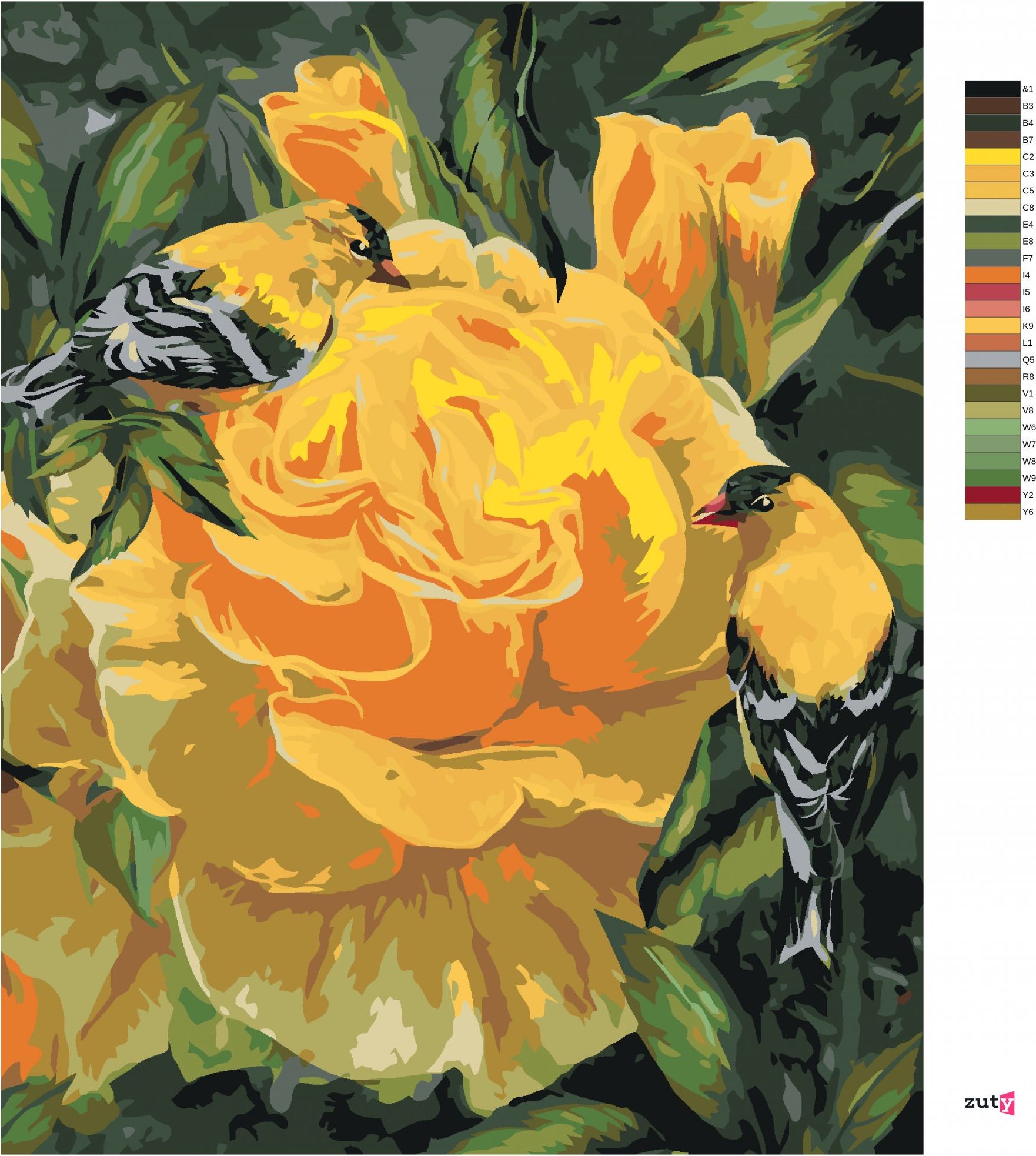 zuty Malování podle čísel - ZLATÉ PĚNKAVY NA RŮŽÍCH (CAROL CAVALARIS) - Rozměr: 40x50 cm, Rámování: Varianta: bez rámu a bez vypnutí plátna - obrázek 10