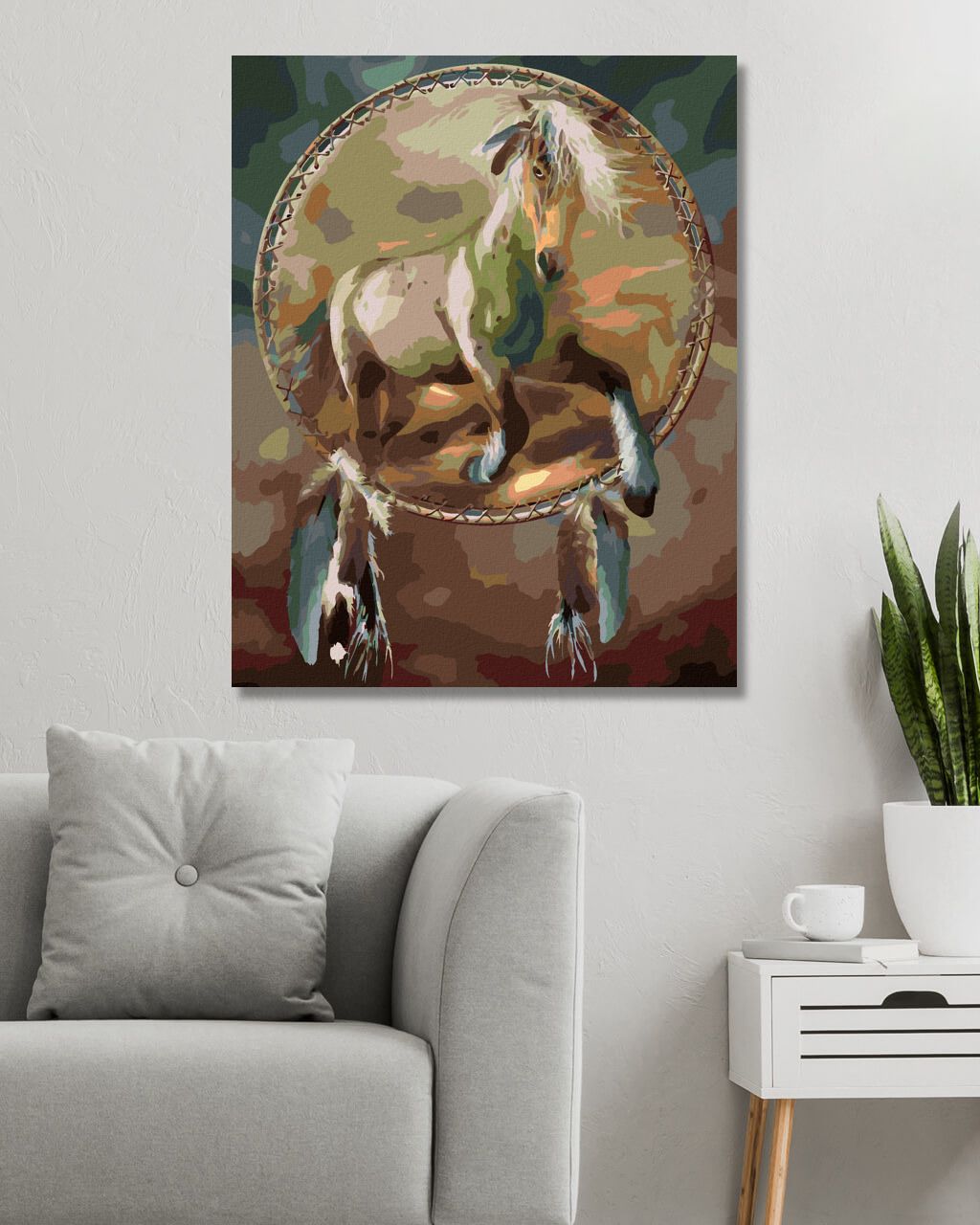 zuty Malování podle čísel - KŮŇ A LAPAČ SNŮ (CAROL CAVALARIS) - Rozměr: 40x50 cm, Rámování: Varianta: vypnuté plátno na rám - obrázek 9