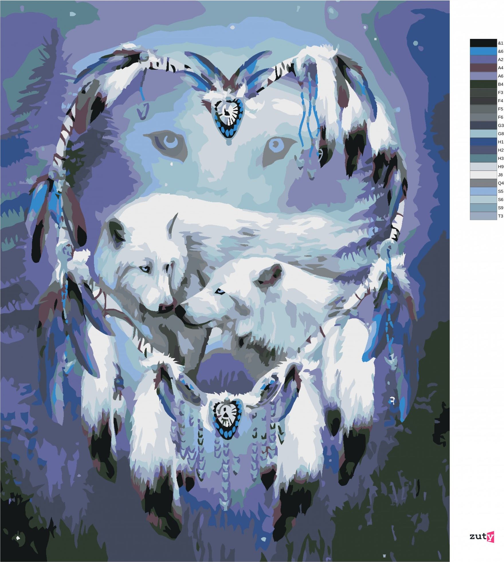 zuty Malování podle čísel – VLK A LAPAČ SNŮ VE TVARU SRDCE II (CAROL CAVALARIS) - Rozměr: 40x50 cm, Rámování: Varianta: bez rámu a bez vypnutí plátna - obrázek 5