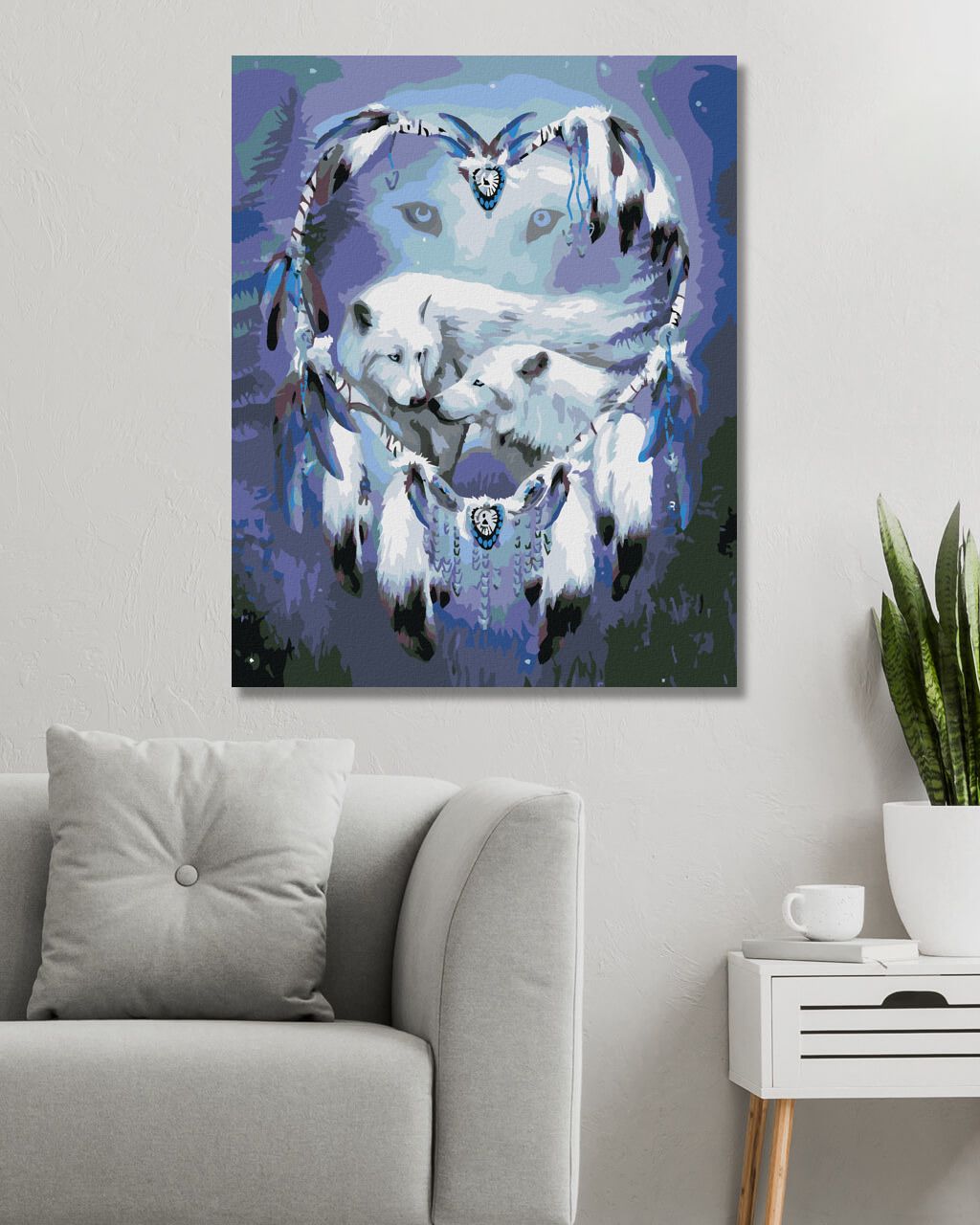 zuty Malování podle čísel – VLK A LAPAČ SNŮ VE TVARU SRDCE II (CAROL CAVALARIS) - Rozměr: 40x50 cm, Rámování: Varianta: vypnuté plátno na rám - obrázek 8