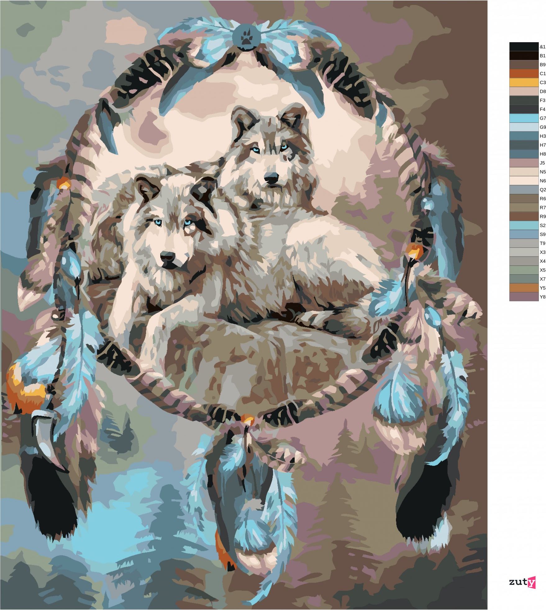 zuty Malování podle čísel – VLK A LAPAČ SNŮ III (CAROL CAVALARIS) - Rozměr: 40x50 cm, Rámování: Varianta: vypnuté plátno na rám - obrázek 6