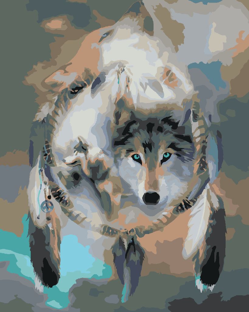 zuty Malování podle čísel – VLK A LAPAČ SNŮ (CAROL CAVALARIS) - Rozměr: 40x50 cm, Rámování: Varianta: vypnuté plátno na rám - obrázek 4