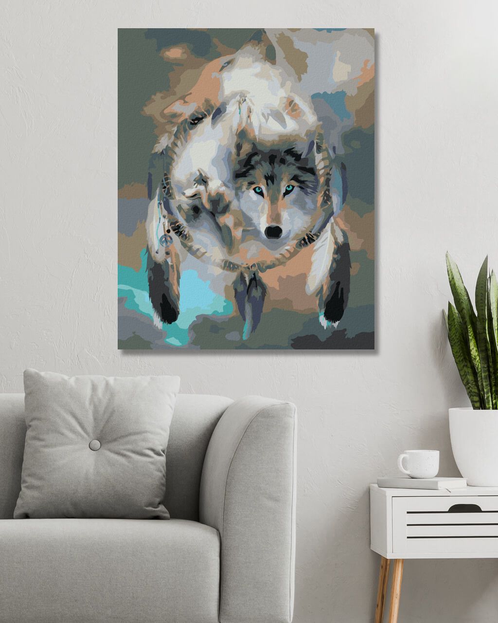 zuty Malování podle čísel – VLK A LAPAČ SNŮ (CAROL CAVALARIS) - Rozměr: 40x50 cm, Rámování: Varianta: vypnuté plátno na rám - obrázek 6