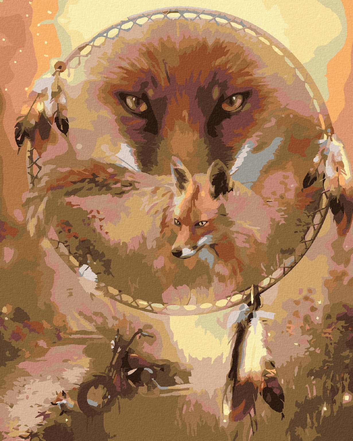 zuty Malování podle čísel – LIŠKA A LAPAČ SNŮ (CAROL CAVALARIS) - Rozměr: 40x50 cm, Rámování: Varianta: bez rámu a bez vypnutí plátna - obrázek 1
