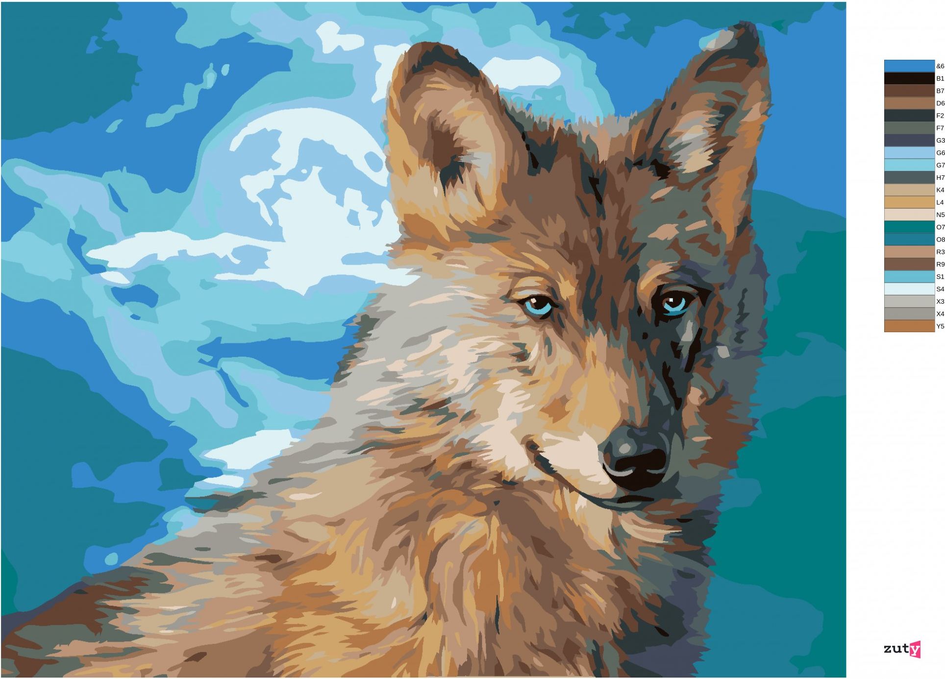 zuty Malování podle čísel – VLK VE SVITU ÚPLŇKU (CAROL CAVALARIS) - Rozměr: 40x50 cm, Rámování: Varianta: bez rámu a bez vypnutí plátna - obrázek 4