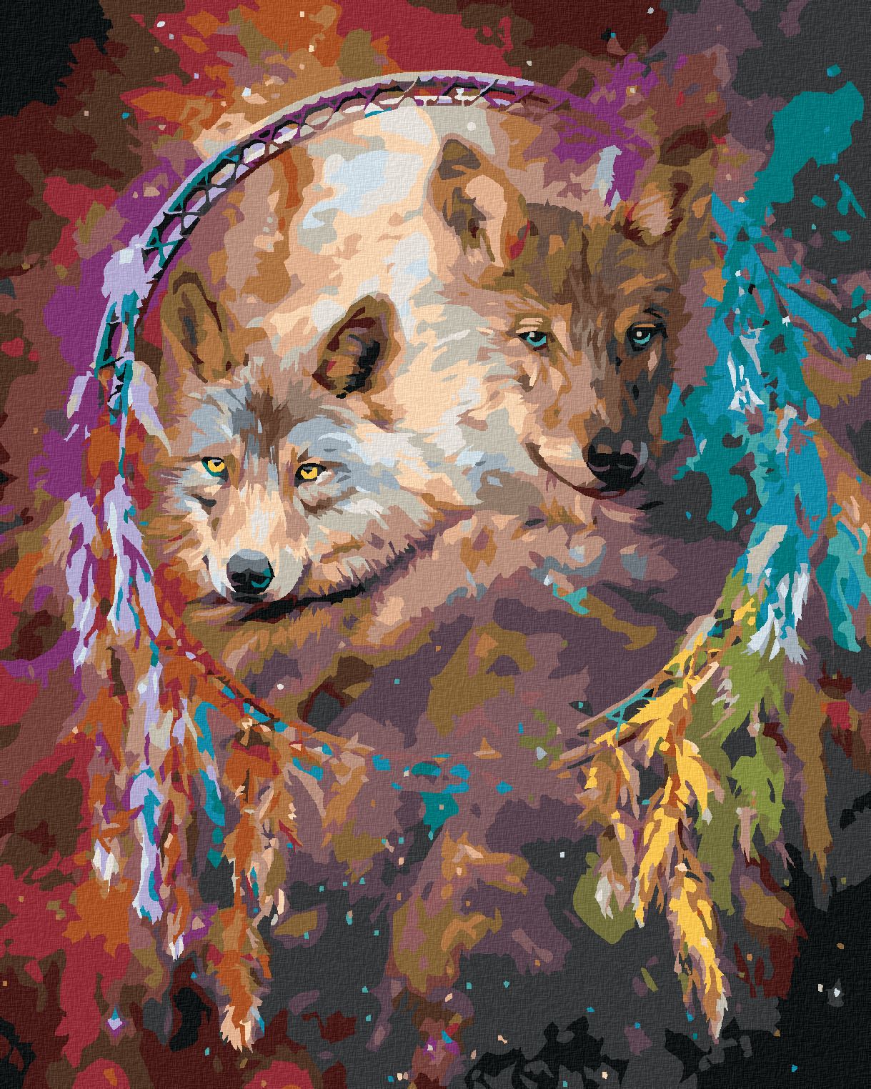 zuty Malování podle čísel – VLK A DUHOVÝ LAPAČ SNŮ (CAROL CAVALARIS) - Rozměr: 40x50 cm, Rámování: Varianta: vypnuté plátno na rám - obrázek 1