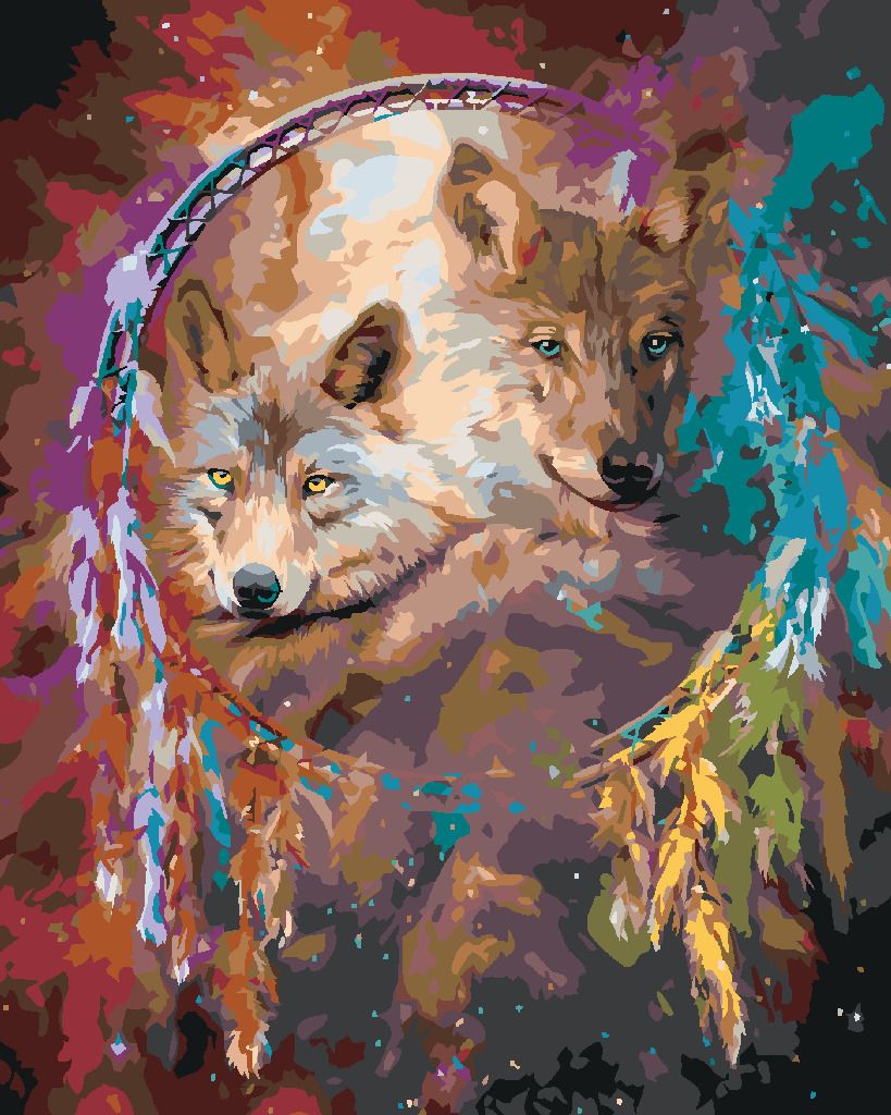 zuty Malování podle čísel – VLK A DUHOVÝ LAPAČ SNŮ (CAROL CAVALARIS) - Rozměr: 40x50 cm, Rámování: Varianta: vypnuté plátno na rám - obrázek 7