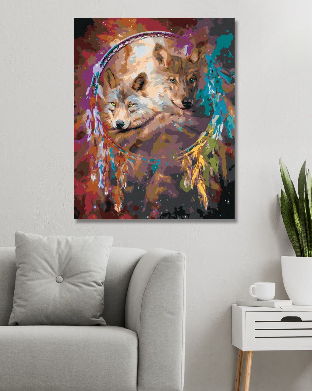 zuty Malování podle čísel – VLK A DUHOVÝ LAPAČ SNŮ (CAROL CAVALARIS) - Rozměr: 40x50 cm, Rámování: Varianta: vypnuté plátno na rám - obrázek 8
