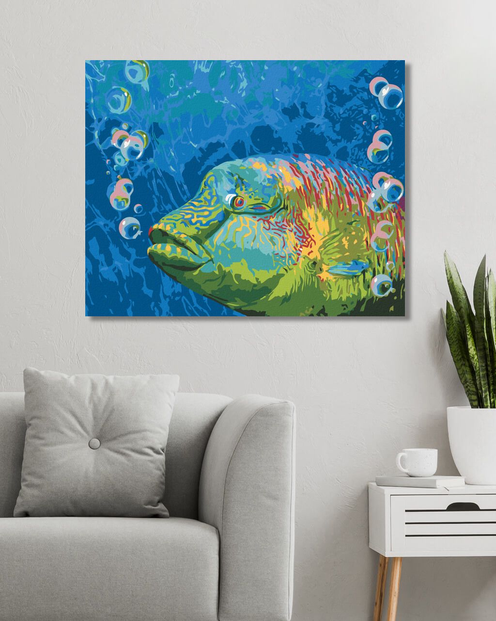 zuty Malování podle čísel - BAREVNÁ RYBA A BUBLINY (CAROL CAVALARIS) - Rozměr: 40x50 cm, Rámování: Varianta: bez rámu a bez vypnutí plátna - obrázek 4