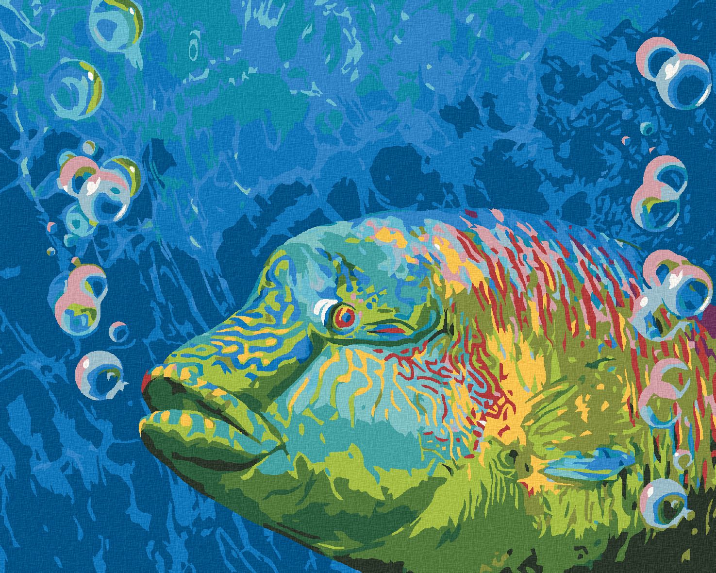 zuty Malování podle čísel - BAREVNÁ RYBA A BUBLINY (CAROL CAVALARIS) - Rozměr: 40x50 cm, Rámování: Varianta: vypnuté plátno na rám - obrázek 1
