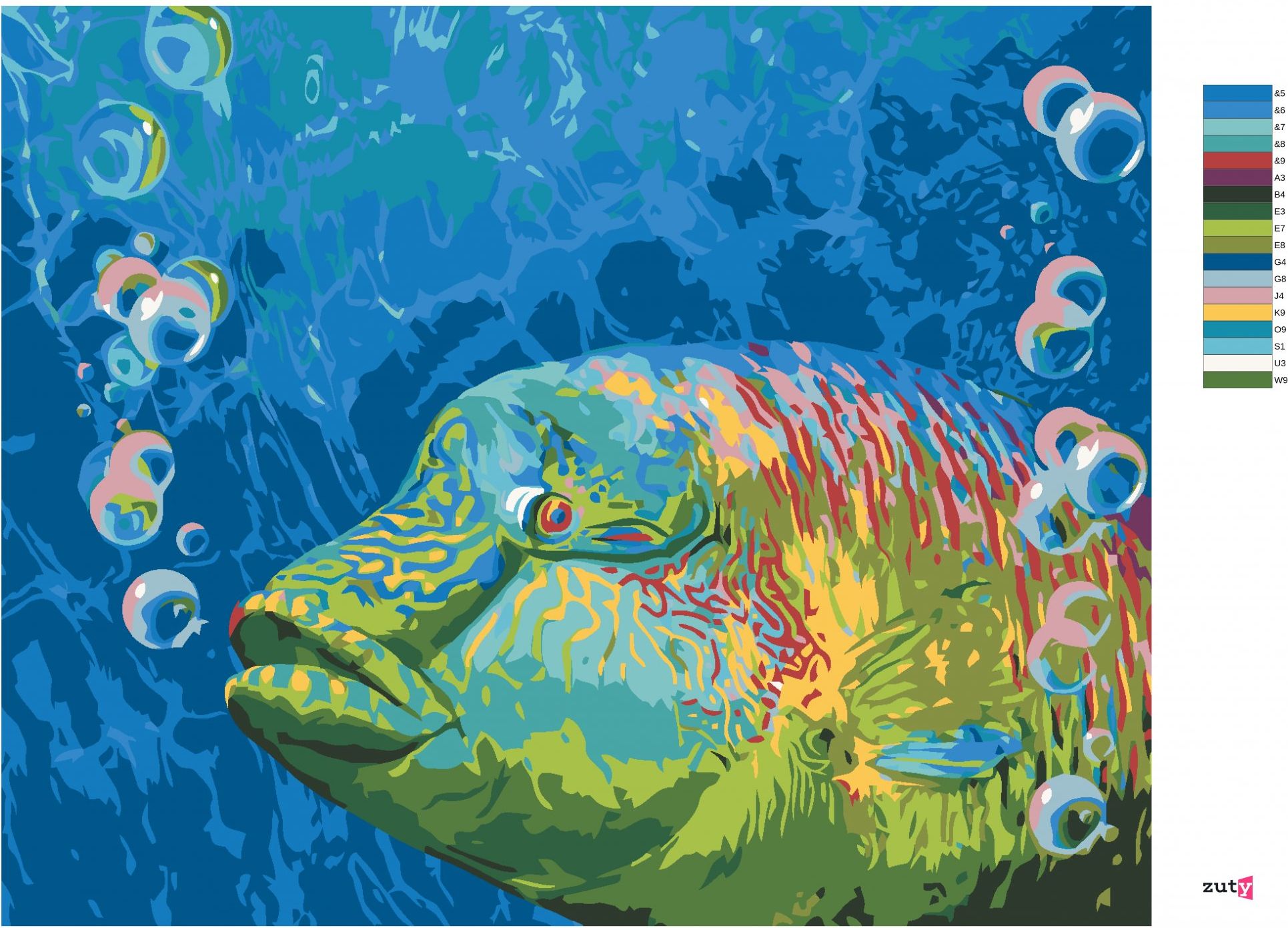 zuty Malování podle čísel - BAREVNÁ RYBA A BUBLINY (CAROL CAVALARIS) - Rozměr: 40x50 cm, Rámování: Varianta: vypnuté plátno na rám - obrázek 7
