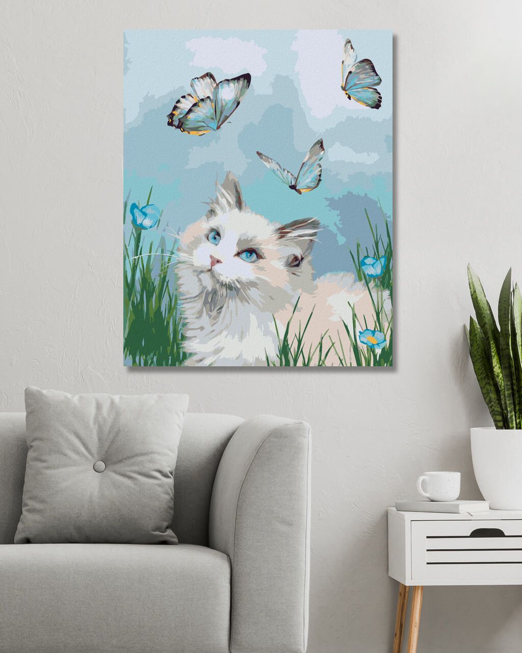 zuty Malování podle čísel – KOČKA A MOTÝLI (CAROL CAVALARIS) - Rozměr: 40x50 cm, Rámování: Varianta: bez rámu a bez vypnutí plátna - obrázek 4
