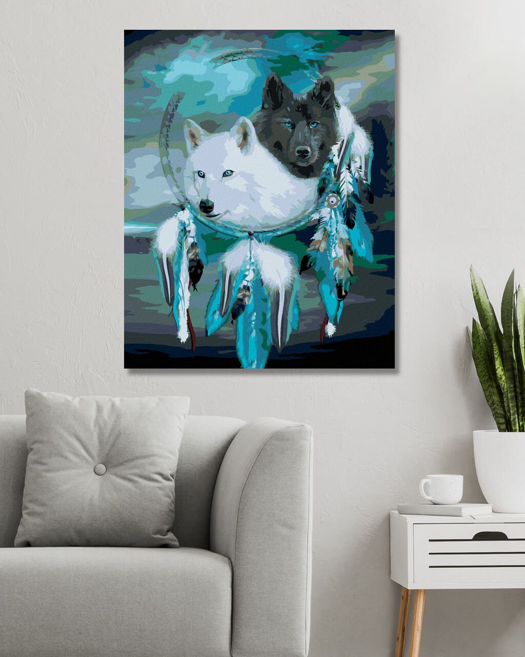 zuty Malování podle čísel – BÍLÝ A ČERNÝ VLK A LAPAČ SNŮ (CAROL CAVALARIS) - Rozměr: 40x50 cm, Rámování: Varianta: bez rámu a bez vypnutí plátna - obrázek 8
