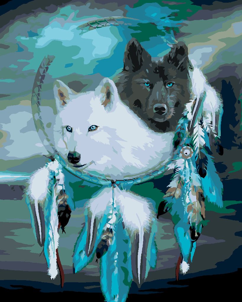 zuty Malování podle čísel – BÍLÝ A ČERNÝ VLK A LAPAČ SNŮ (CAROL CAVALARIS) - Rozměr: 40x50 cm, Rámování: Varianta: bez rámu a bez vypnutí plátna - obrázek 10