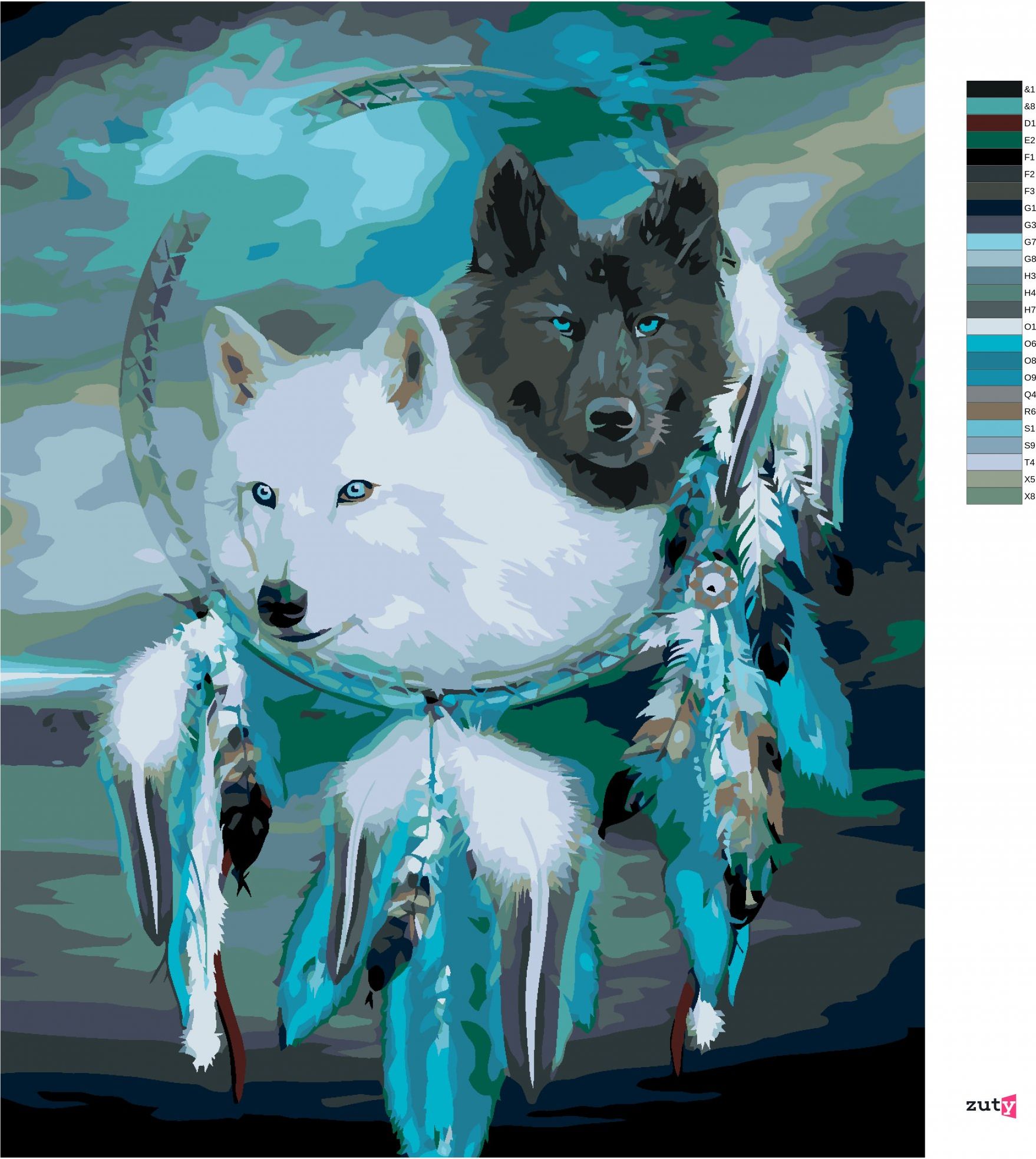 zuty Malování podle čísel – BÍLÝ A ČERNÝ VLK A LAPAČ SNŮ (CAROL CAVALARIS) - Rozměr: 40x50 cm, Rámování: Varianta: vypnuté plátno na rám - obrázek 9