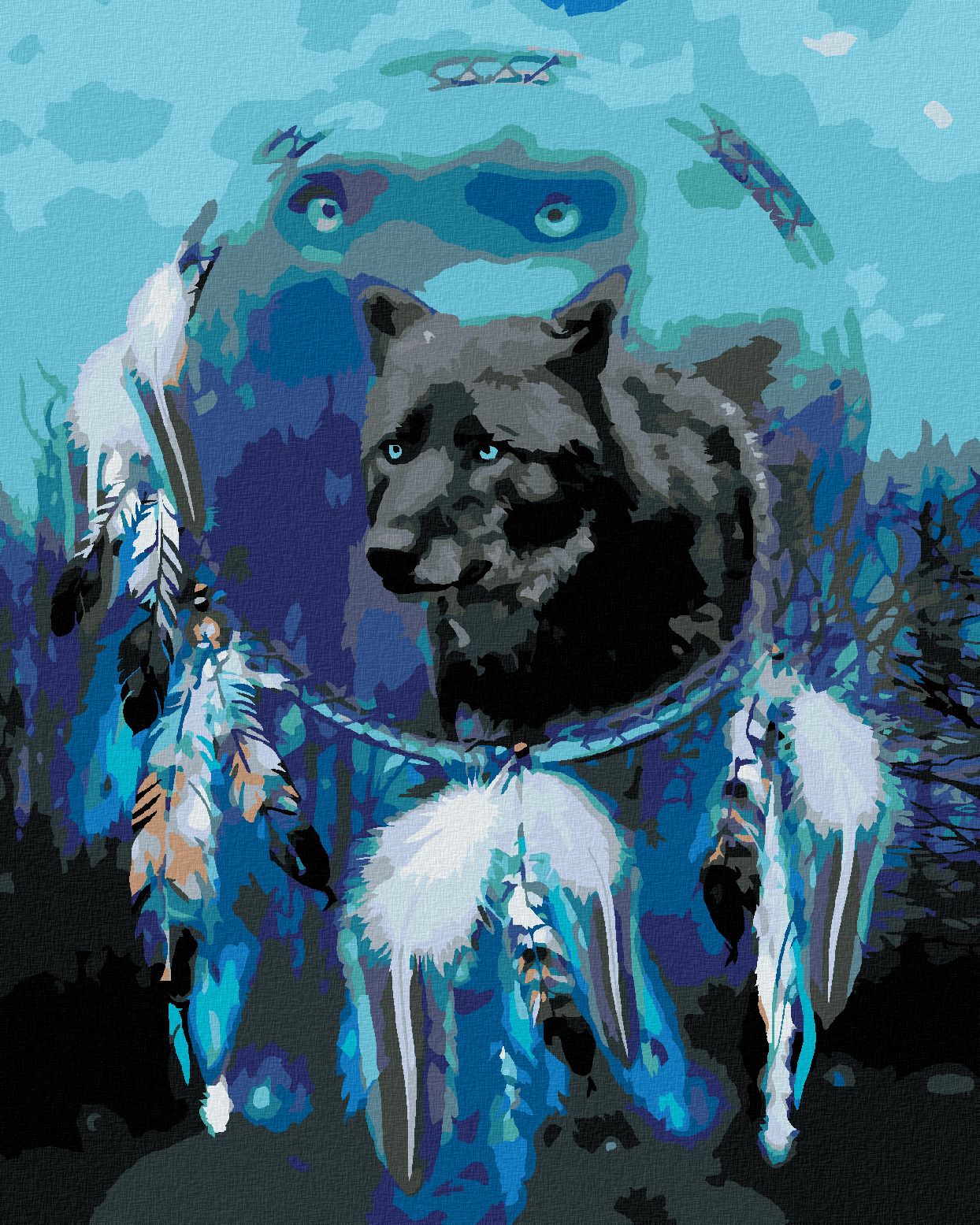 zuty Malování podle čísel – VLK A LAPAČ SNŮ II (CAROL CAVALARIS) - Rozměr: 40x50 cm, Rámování: Varianta: vypnuté plátno na rám - obrázek 1