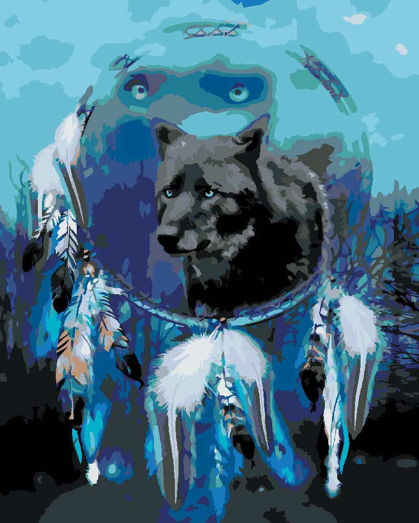 zuty Malování podle čísel – VLK A LAPAČ SNŮ II (CAROL CAVALARIS) - Rozměr: 40x50 cm, Rámování: Varianta: vypnuté plátno na rám - obrázek 4