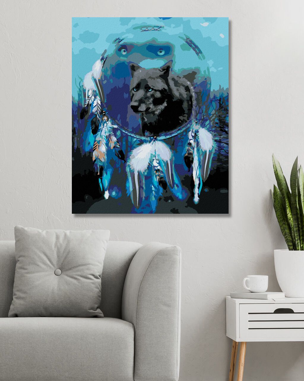 zuty Malování podle čísel – VLK A LAPAČ SNŮ II (CAROL CAVALARIS) - Rozměr: 40x50 cm, Rámování: Varianta: vypnuté plátno na rám - obrázek 9