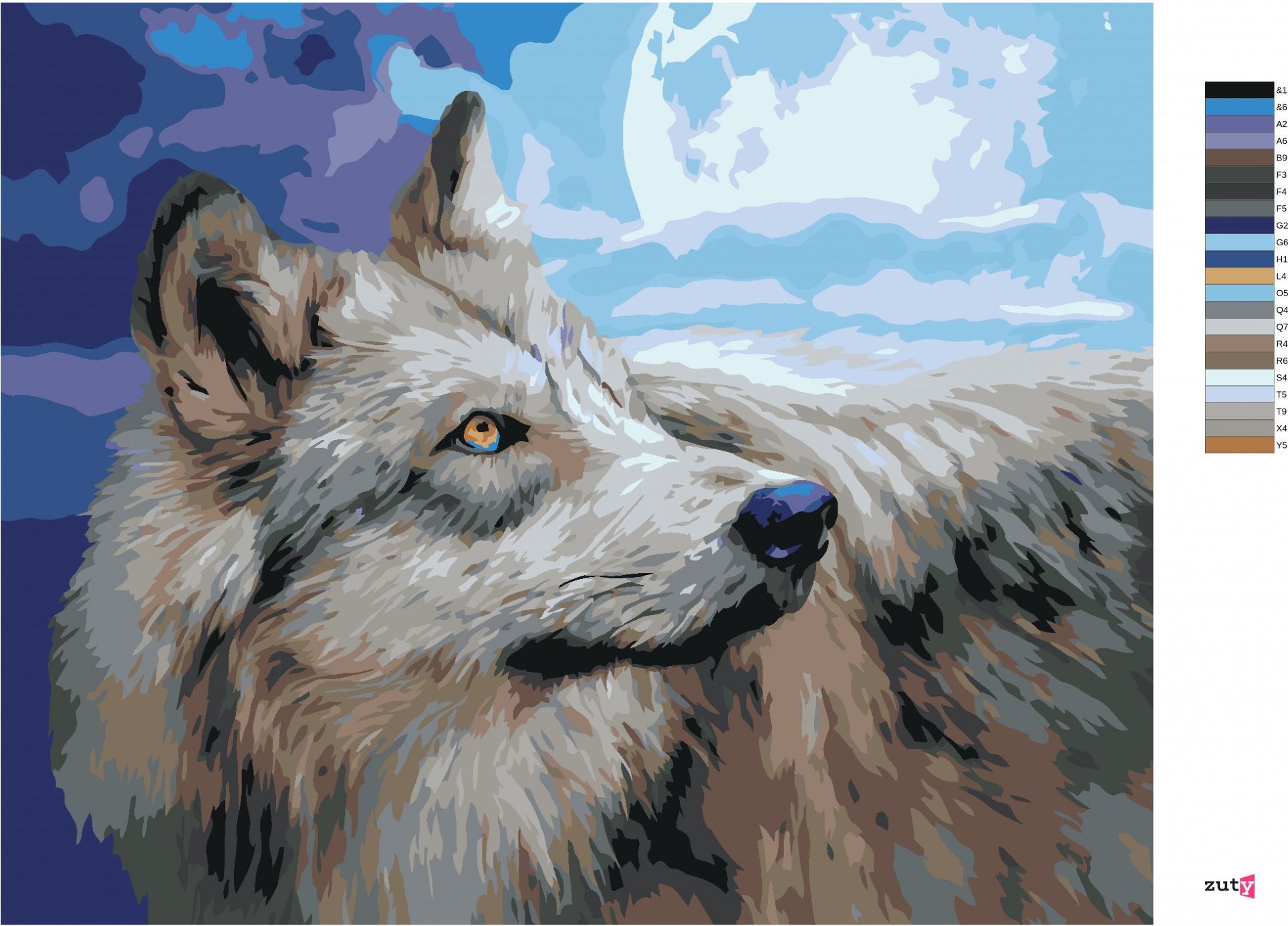 zuty Malování podle čísel – VLK A ÚPLNĚK (CAROL CAVALARIS) - Rozměr: 40x50 cm, Rámování: Varianta: bez rámu a bez vypnutí plátna - obrázek 2