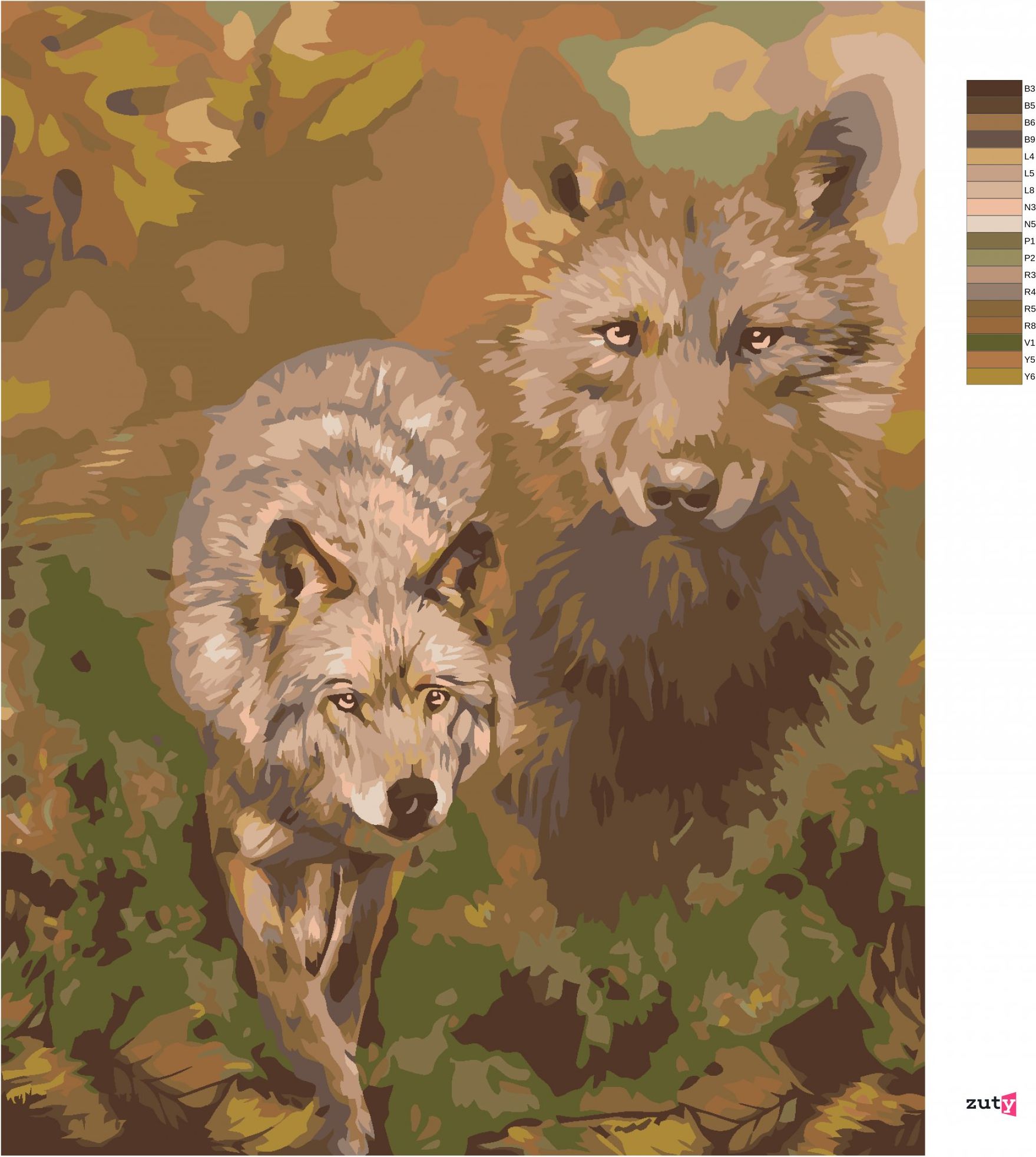 zuty Malování podle čísel – VLK A LISTÍ (CAROL CAVALARIS) - Rozměr: 40x50 cm, Rámování: Varianta: bez rámu a bez vypnutí plátna - obrázek 4