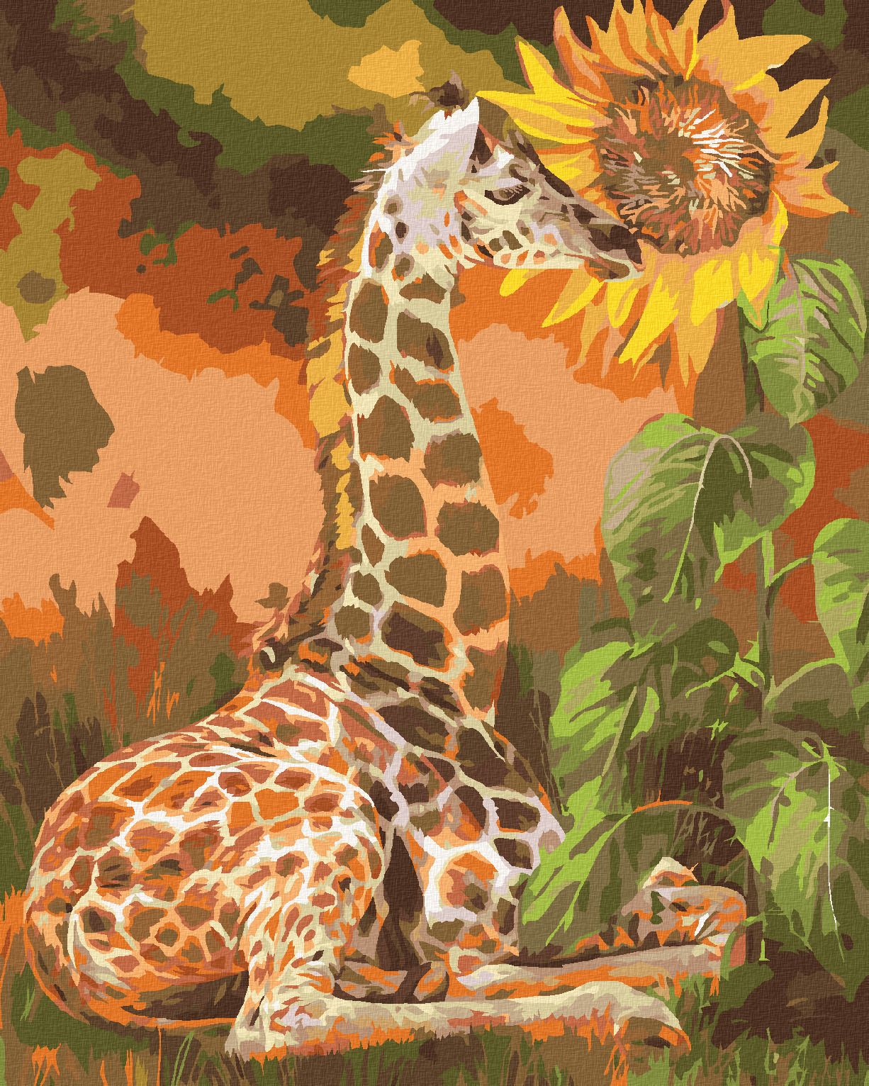 zuty Malování podle čísel - ŽIRAFA A SLUNEČNICE (CAROL CAVALARIS) - Rozměr: 40x50 cm, Rámování: Varianta: vypnuté plátno na rám - obrázek 1