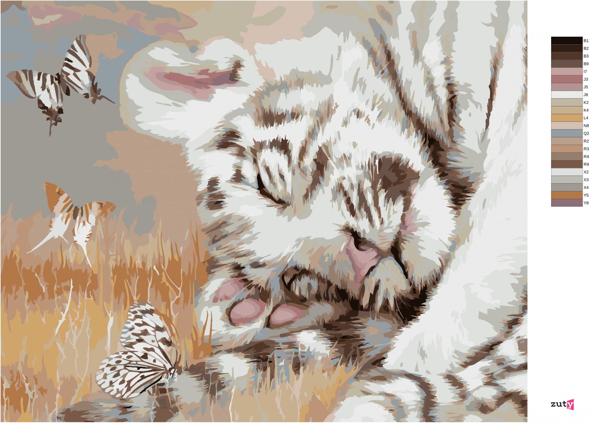 zuty Malování podle čísel - SPÍCÍ BÍLÝ TYGR A MOTÝLI (CAROL CAVALARIS) - Rozměr: 40x50 cm, Rámování: Varianta: vypnuté plátno na rám - obrázek 9