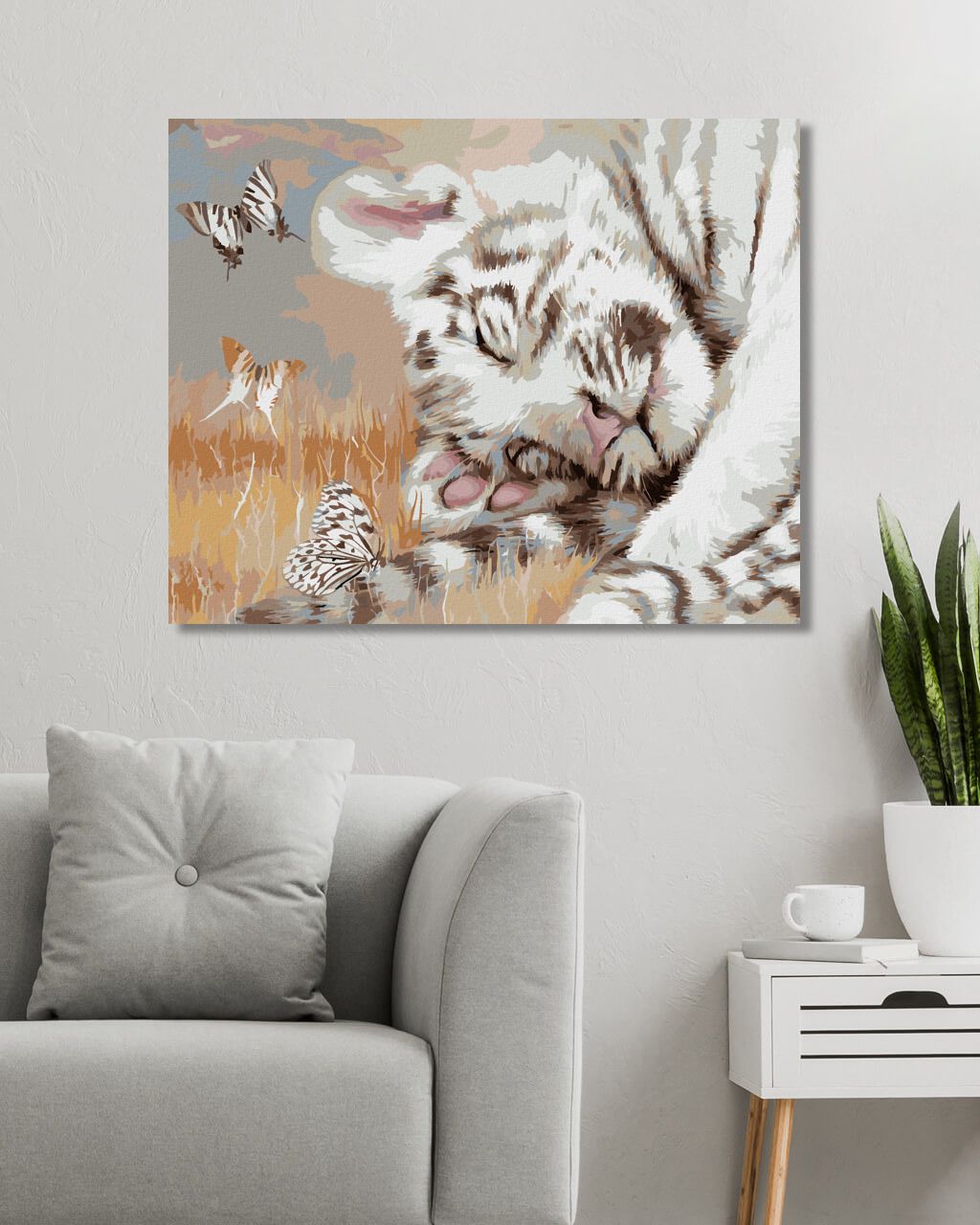 zuty Malování podle čísel - SPÍCÍ BÍLÝ TYGR A MOTÝLI (CAROL CAVALARIS) - Rozměr: 40x50 cm, Rámování: Varianta: vypnuté plátno na rám - obrázek 10
