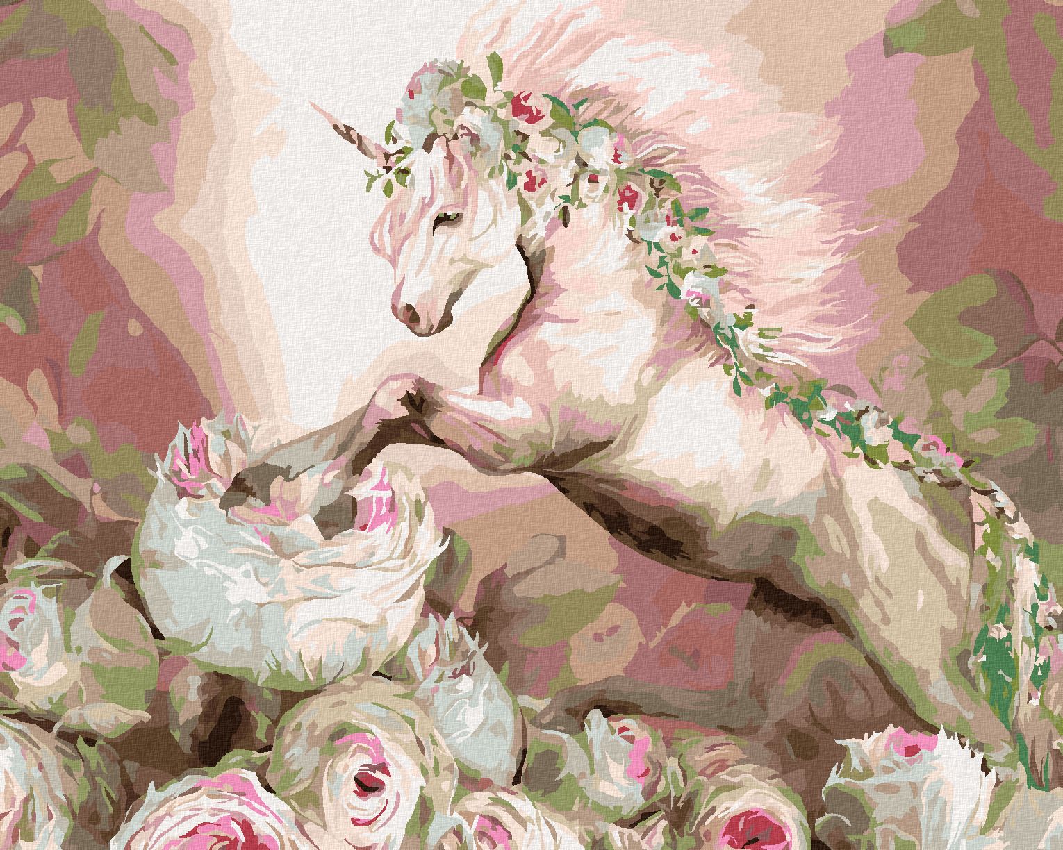 zuty Malování podle čísel - JEDNOROŽEC A RŮŽE (CAROL CAVALARIS) - Rozměr: 40x50 cm, Rámování: Varianta: vypnuté plátno na rám - obrázek 1
