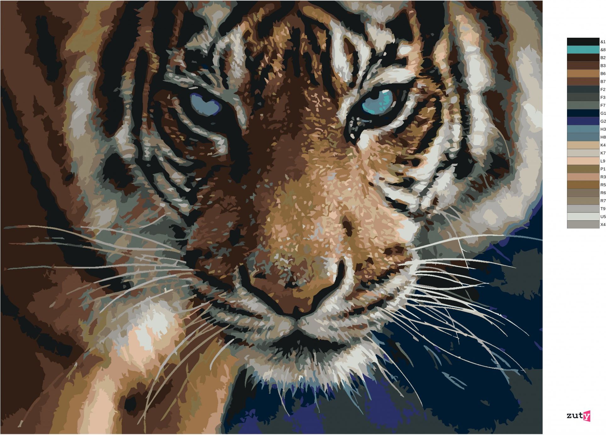 zuty Malování podle čísel – TYGR A MODRÉ OČI (COLLIN BOGLE) - Rozměr: 40x50 cm, Rámování: Varianta: vypnuté plátno na rám - obrázek 7