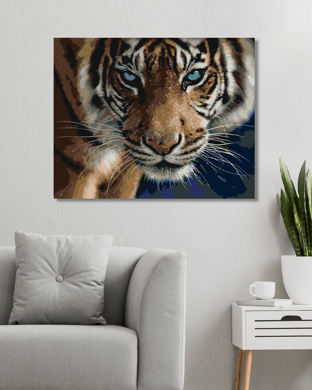 zuty Malování podle čísel – TYGR A MODRÉ OČI (COLLIN BOGLE) - Rozměr: 40x50 cm, Rámování: Varianta: vypnuté plátno na rám - obrázek 9