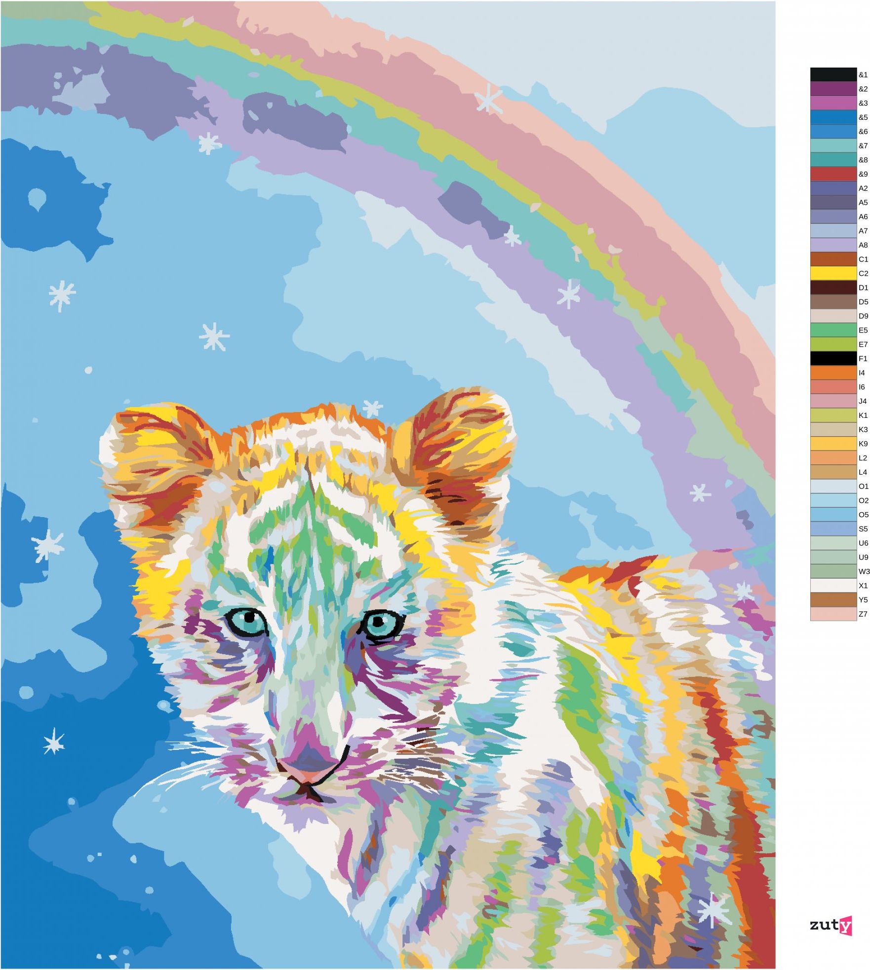 zuty Malování podle čísel - TYGR A DUHA (CAROL CAVALARIS) - Rozměr: 40x50 cm, Rámování: Varianta: bez rámu a bez vypnutí plátna - obrázek 2