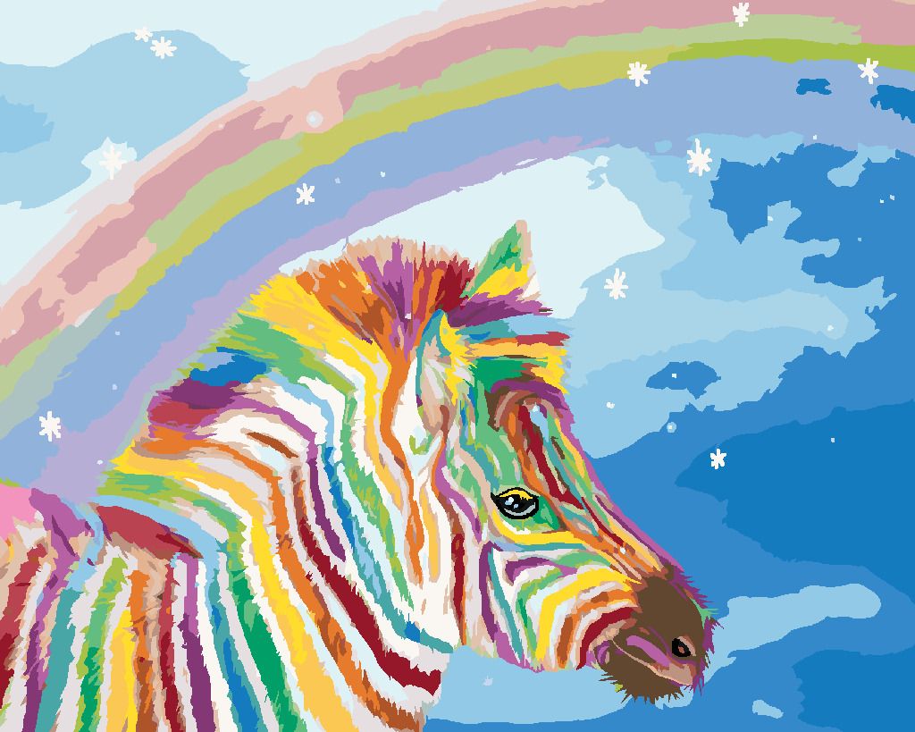 zuty Malování podle čísel - ZEBRA A DUHA(CAROL CAVALARIS) - Rozměr: 40x50 cm, Rámování: Varianta: bez rámu a bez vypnutí plátna - obrázek 5