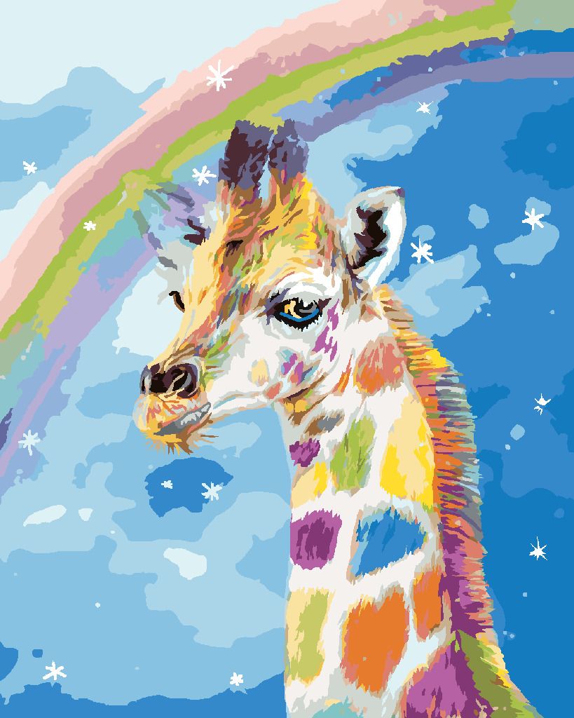 zuty Malování podle čísel - ŽIRAFA A DUHA (CAROL CAVALARIS) - Rozměr: 40x50 cm, Rámování: Varianta: vypnuté plátno na rám - obrázek 2