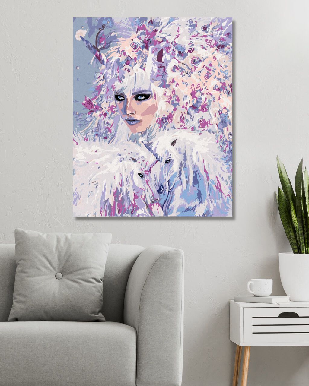 zuty Malování podle čísel - BOHYNĚ, JEDNOROŽEC A RŮŽE (CAROL CAVALARIS) - Rozměr: 40x50 cm, Rámování: Varianta: bez rámu a bez vypnutí plátna - obrázek 8