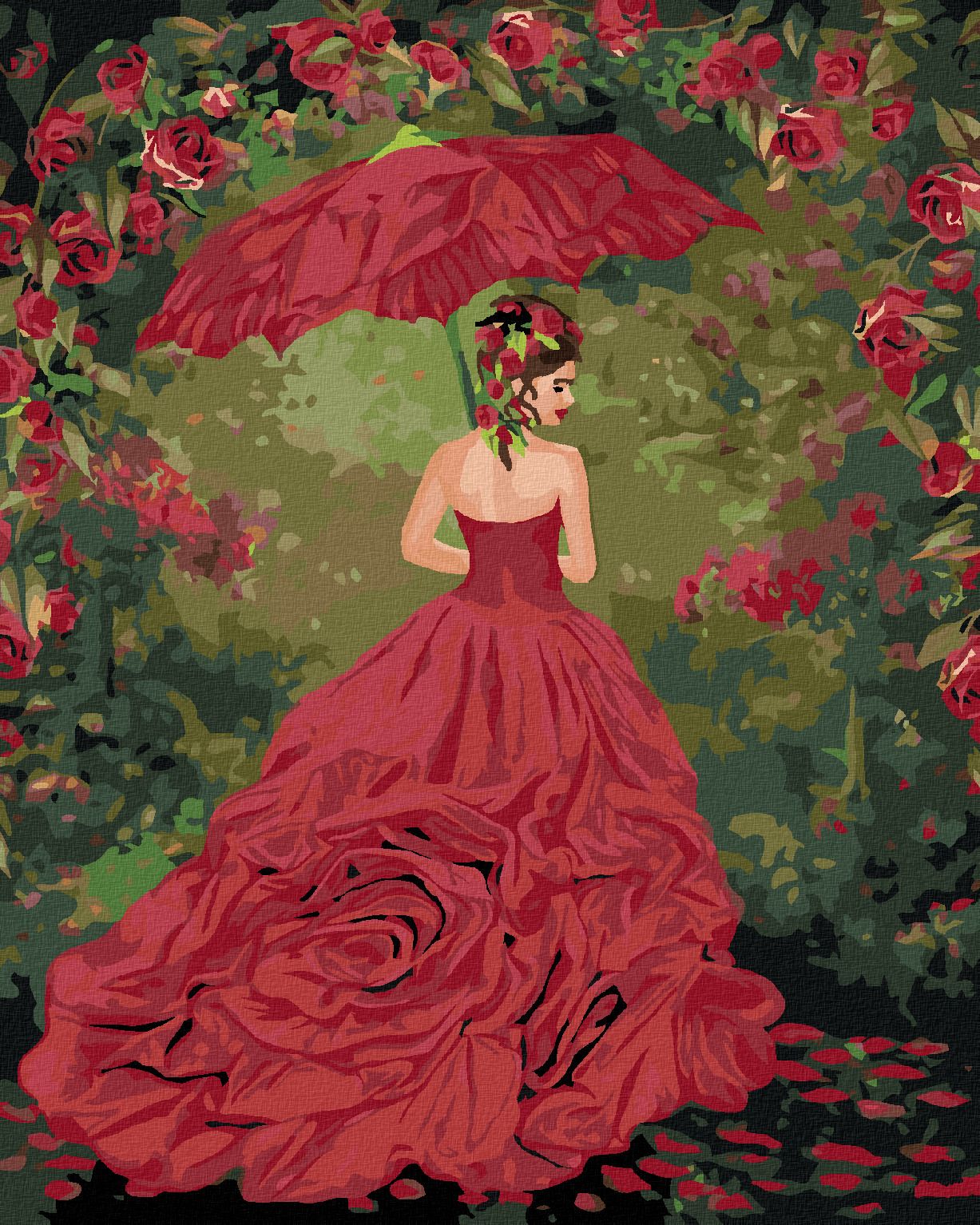 zuty Malování podle čísel - ŽENA V ŠATECH Z RŮŽÍ (CAROL CAVALARIS) - Rozměr: 40x50 cm, Rámování: Varianta: vypnuté plátno na rám - obrázek 1