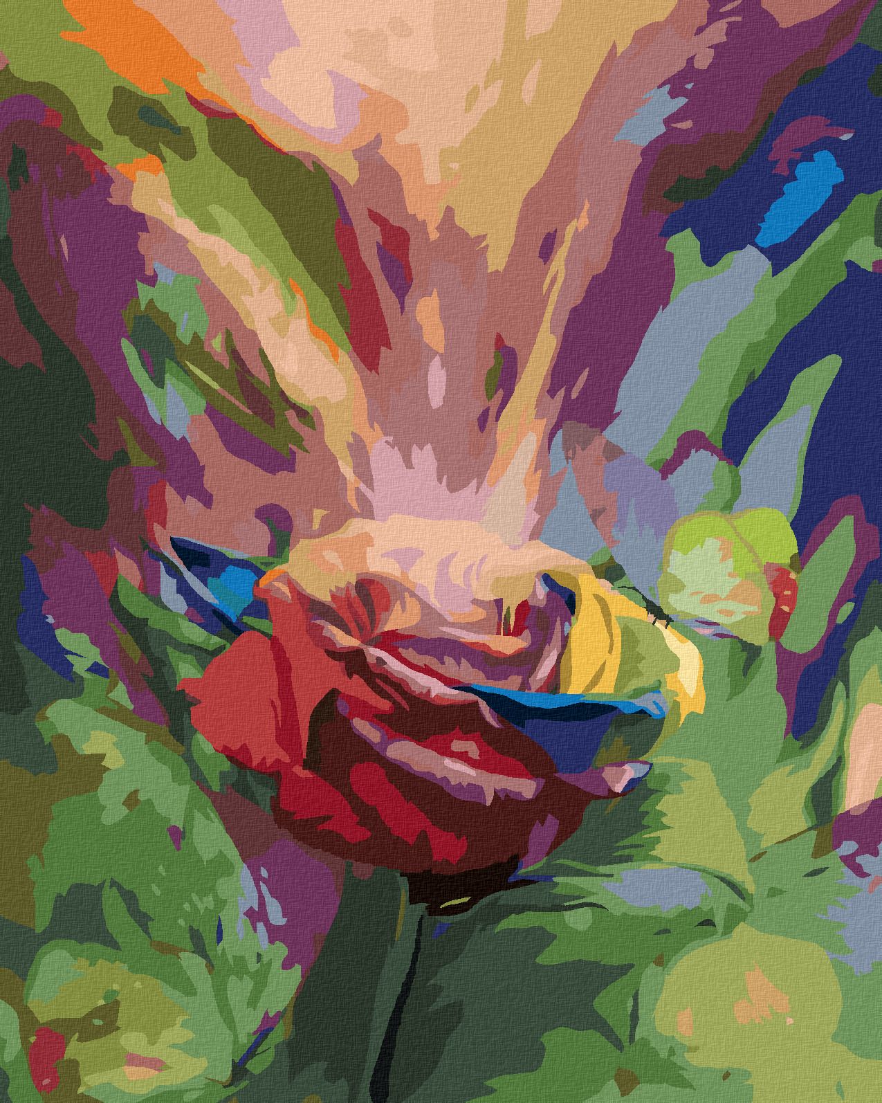 zuty Malování podle čísel - DUHOVÁ RŮŽE A MOTÝL (CAROL CAVALARIS) - Rozměr: 40x50 cm, Rámování: Varianta: bez rámu a bez vypnutí plátna - obrázek 1