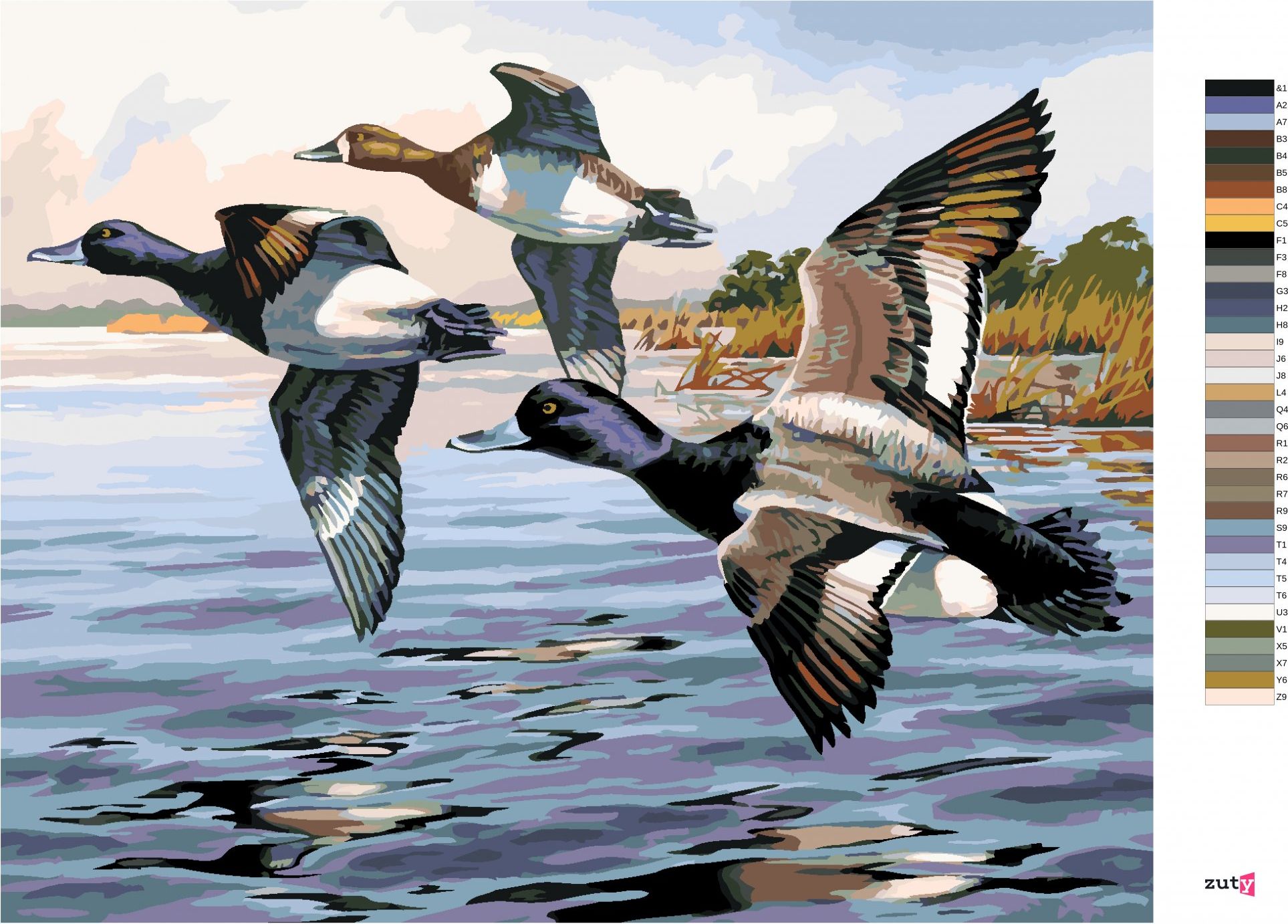zuty Malování podle čísel - KACHNY V LETU (DARRELL BUSH) - Rozměr: 40x50 cm, Rámování: Varianta: vypnuté plátno na rám - obrázek 8