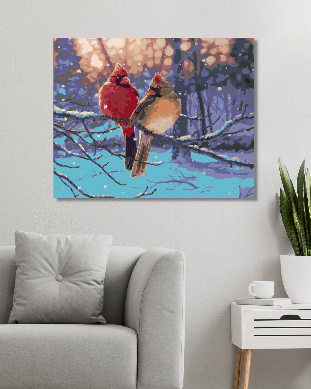 zuty Malování podle čísel - PTÁK KARDINÁL V ZIMĚ (DARRELL BUSH) - Rozměr: 40x50 cm, Rámování: Varianta: bez rámu a bez vypnutí plátna - obrázek 7