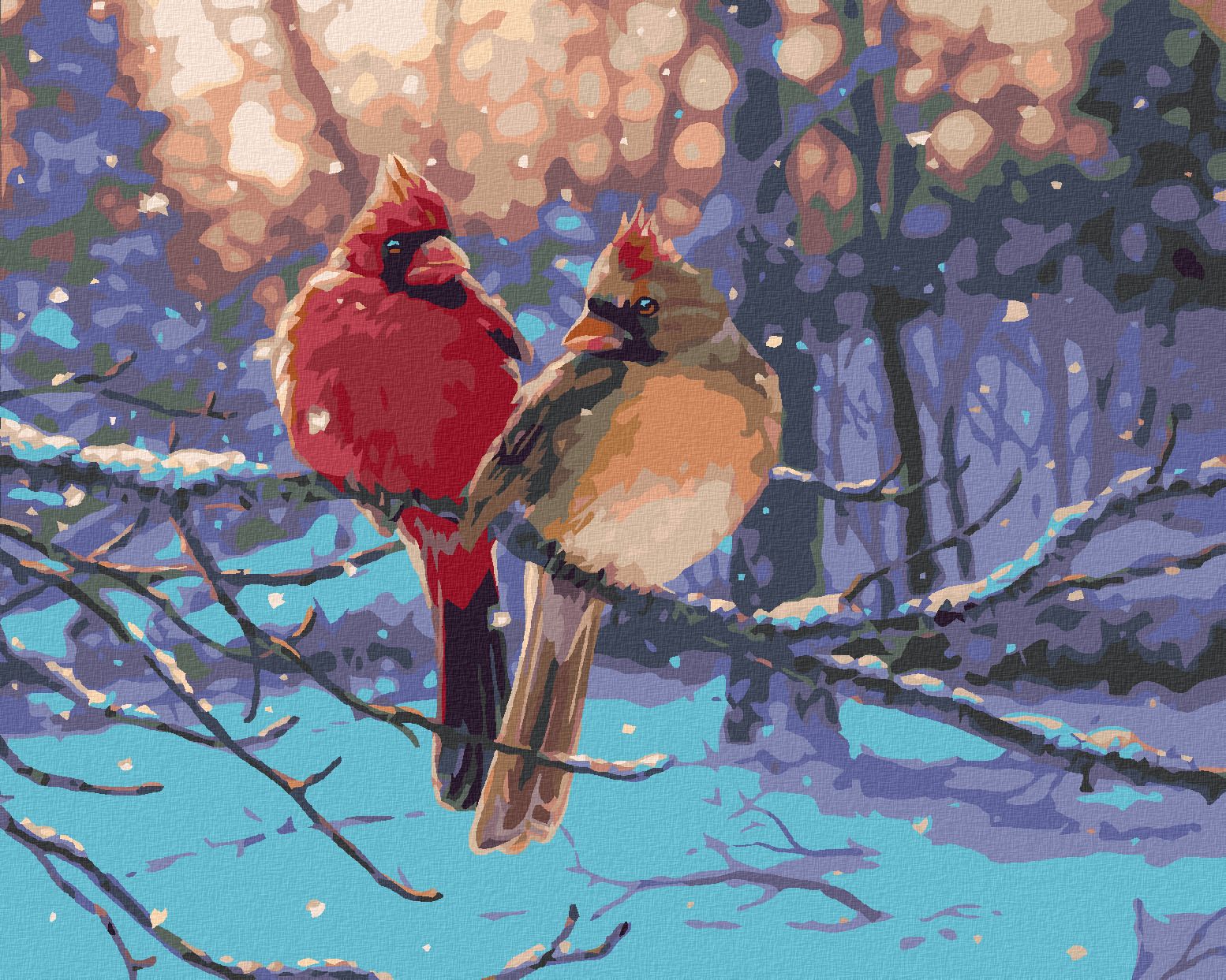 zuty Malování podle čísel - PTÁK KARDINÁL V ZIMĚ (DARRELL BUSH) - Rozměr: 40x50 cm, Rámování: Varianta: vypnuté plátno na rám - obrázek 1