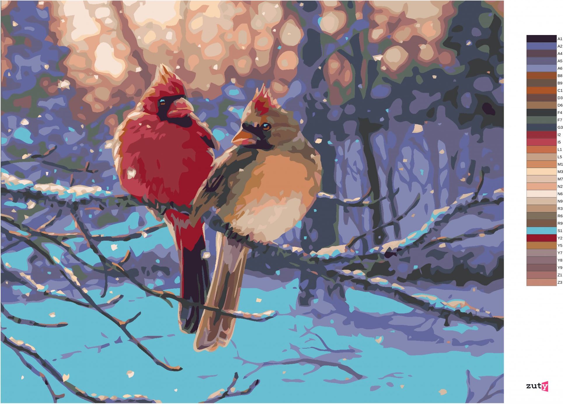 zuty Malování podle čísel - PTÁK KARDINÁL V ZIMĚ (DARRELL BUSH) - Rozměr: 40x50 cm, Rámování: Varianta: vypnuté plátno na rám - obrázek 8