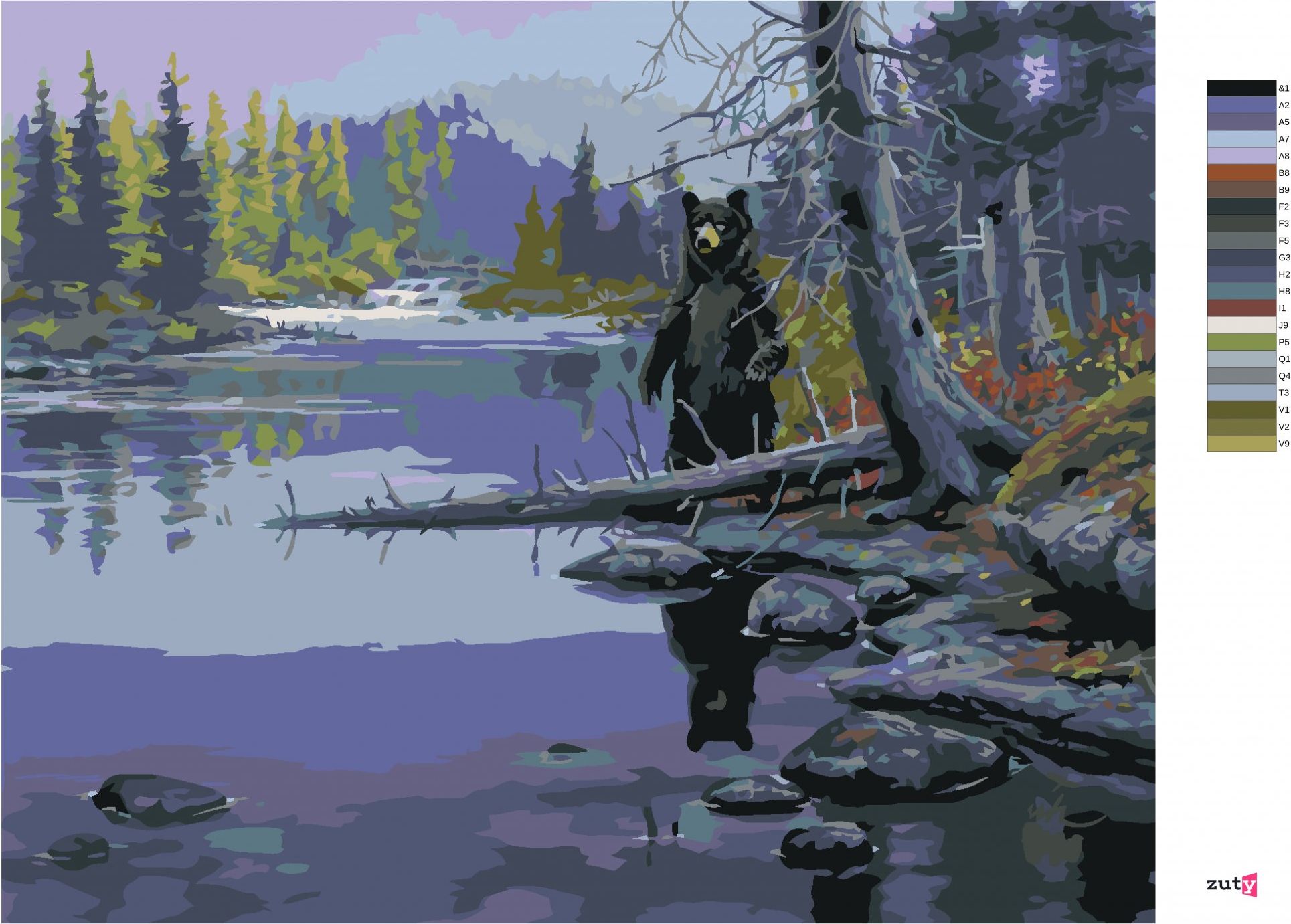 zuty Malování podle čísel - MEDVĚD U ŘEKY (DARRELL BUSH) - Rozměr: 40x50 cm, Rámování: Varianta: vypnuté plátno na rám - obrázek 7
